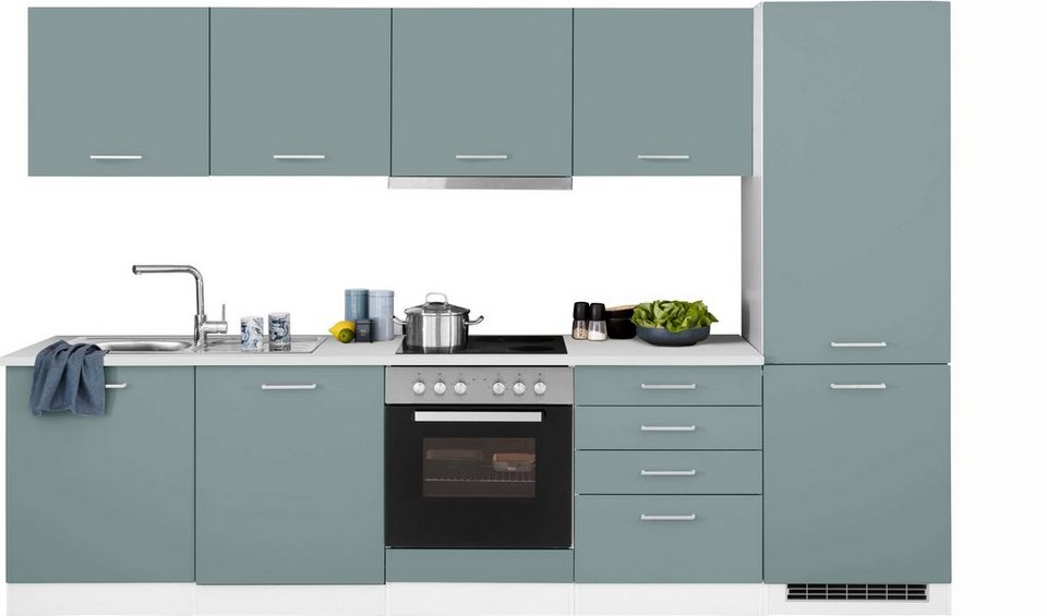 HELD MÖBEL Küchenzeile Visby, mit E-Geräte, 300 cm, inkl.  Kühl/Gefrierkombination und Geschirrspüler