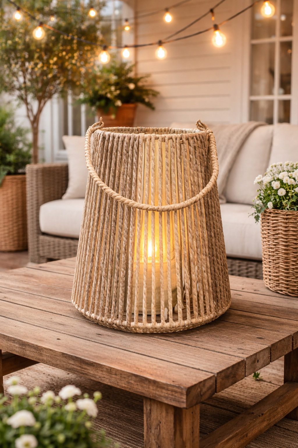 finehomegarden Kerzenlaterne Laterne mit Glas Einsatz natur/grau H34cm Glas Ø11,5cm H12cm Deko (1 St), Dekorative Gartenlaterne Tischlaterne für Kerzen Wohn- & Gartendeko