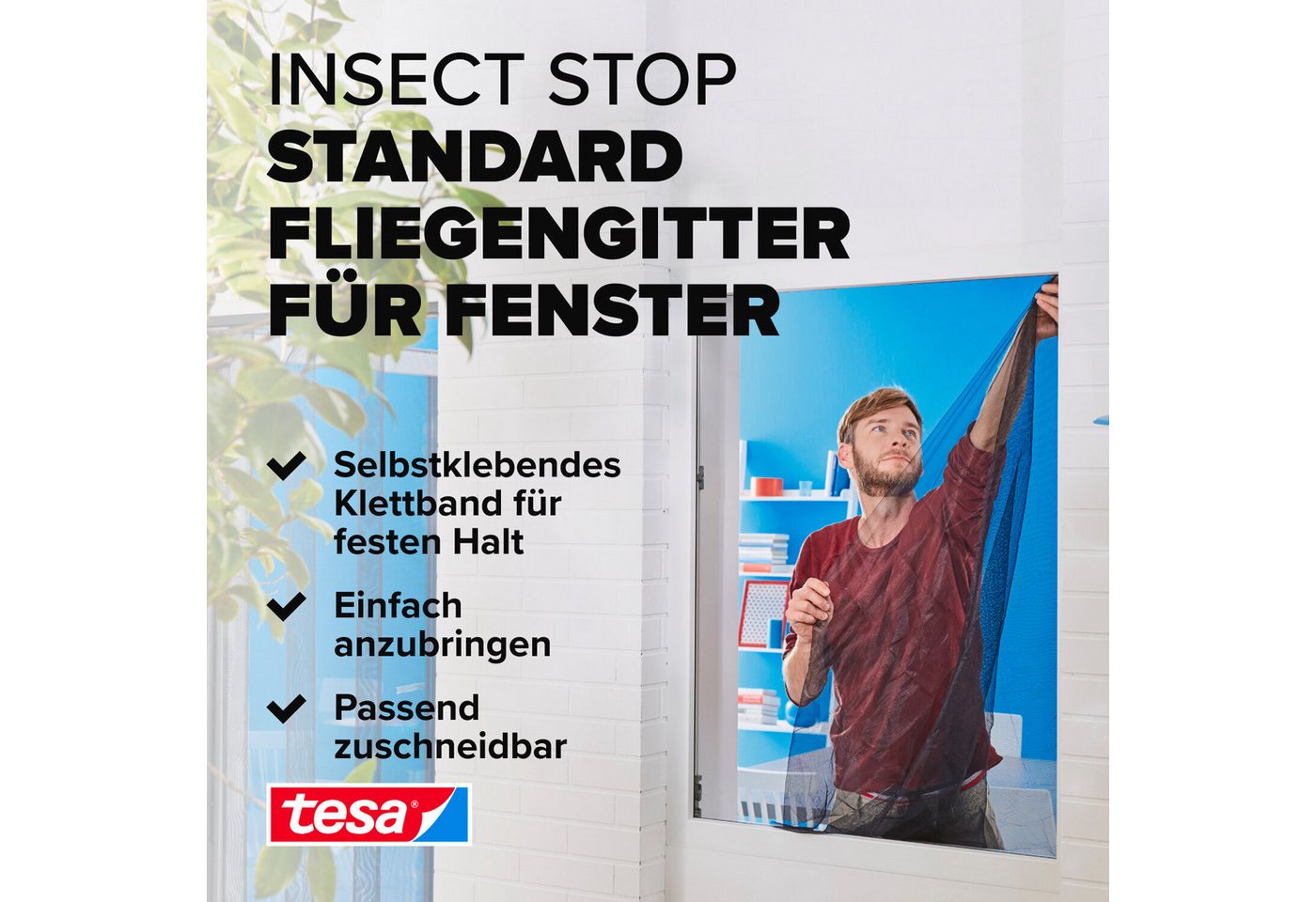 Thumbnail - tesa Fliegengitter-Gewebe Insect Stop Standard Fliegengitter für Fenster, (Packung, 1-St., Fliegennetz, Klettband), Mück...