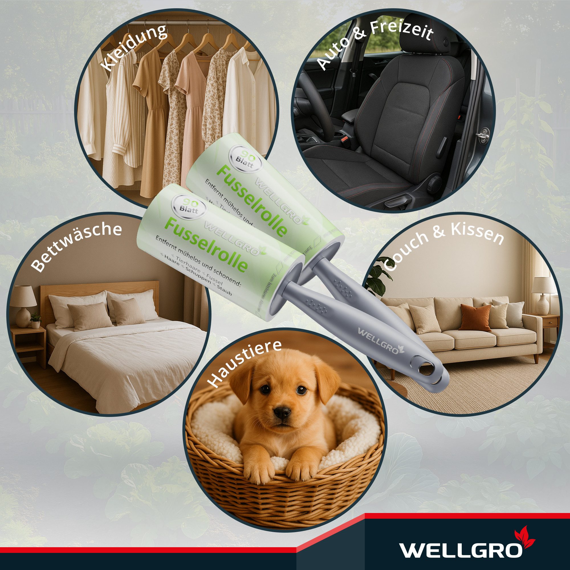 Wellgro Fusselroller Fusselrolle Tierhaare – Fusselrollen Set + Abroller