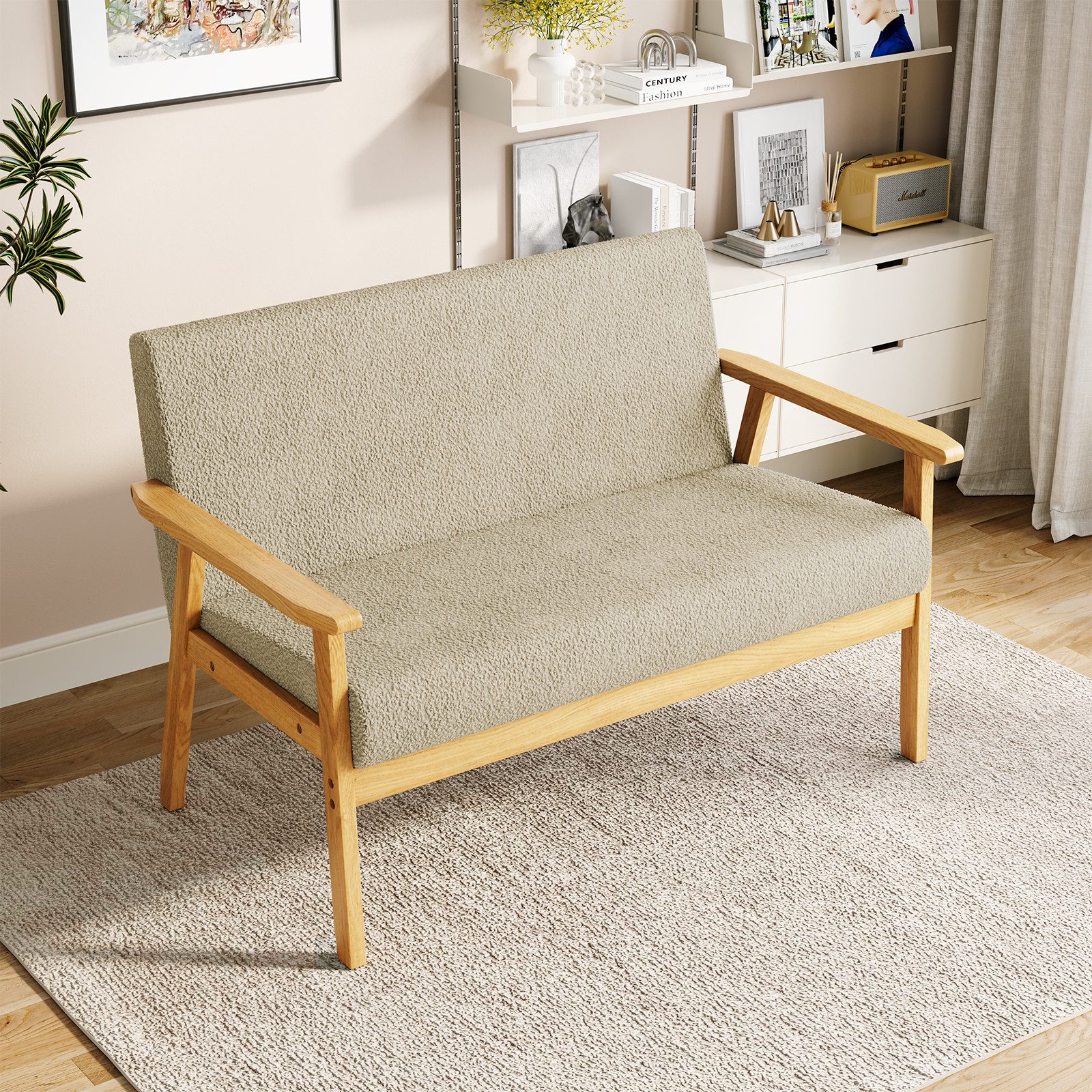 YOLEO 2-Sitzer Stoffsofa Couch mit Holz günstig online kaufen