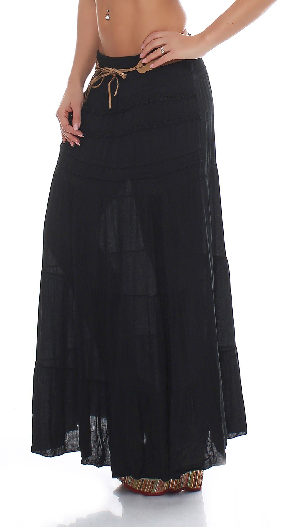 malito more than fashion Sommerrock malito Damen Maxi Rock mit Strickmuster, langer Rock mit Gürtel, luftiger Maxirock