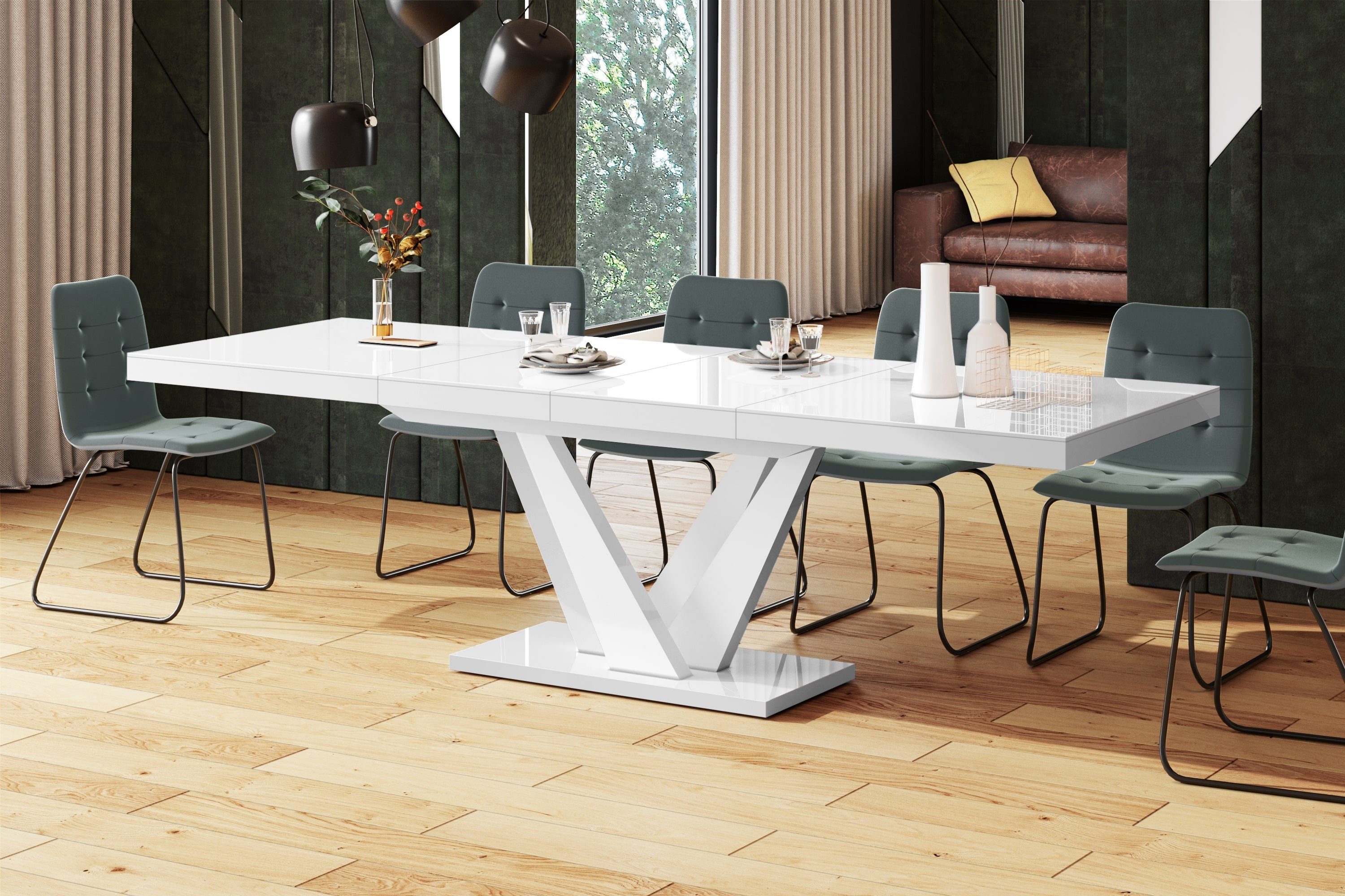 designimpex Esstisch Design Esstisch Tisch HEV-111 ausziehbar 160 bis 256 cm Weiß Hochglanz