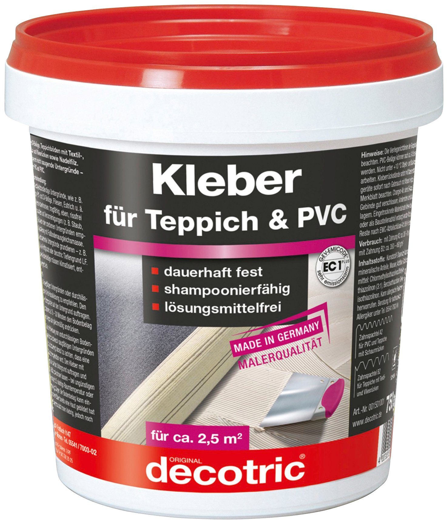 Bodenmeister Dispersionskleber 2x 750g Kleber, (2-tlg), für Teppichboden,  PVC und Vinyl, reicht für ca. 6qm | Tapetenkleister