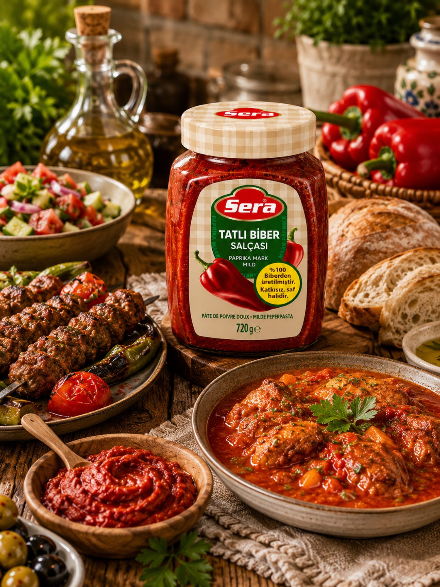 SERA FOOD Saucen Sera %93 Rote Paprika, Paprikamark im Glas, 720 g, 93 % rote Paprika, traditionelle Rezeptur, intensiv im Geschmack