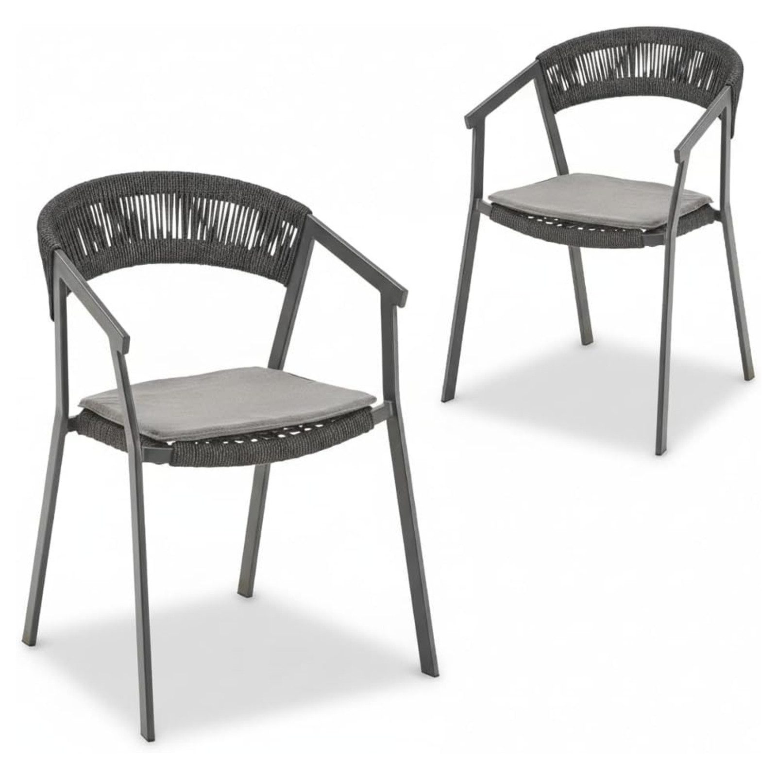 Liadomo Gartenstuhl Lenzi (mit Rope Gewebe & hellgrauen Sitzkissen, 2 St), stapelbar, Aluminium, UV-beständig, für Balkon & Terrasse