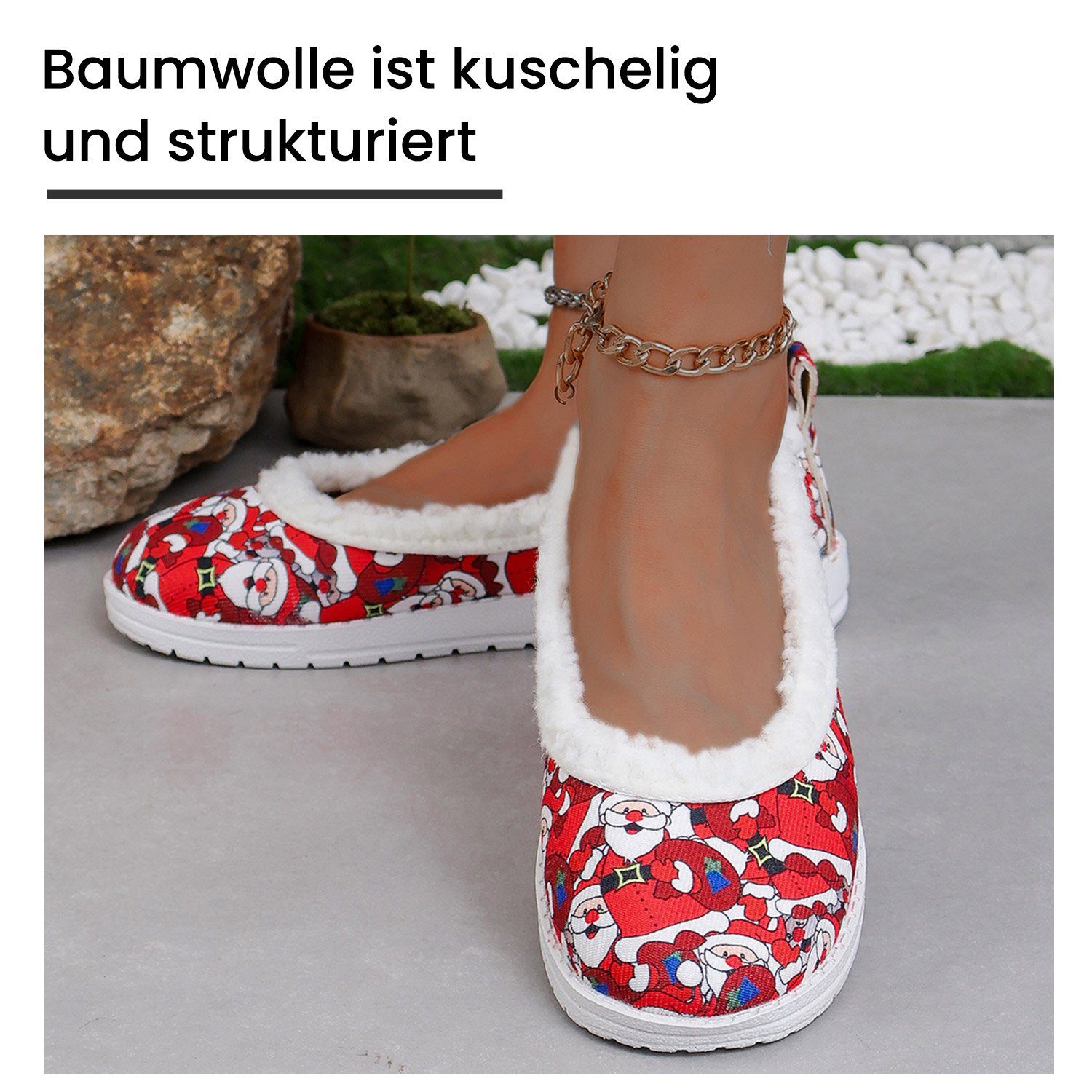 Walkingschuh Baumwolle Flache Damen Daisred Gepolsterte Rot Schuhe