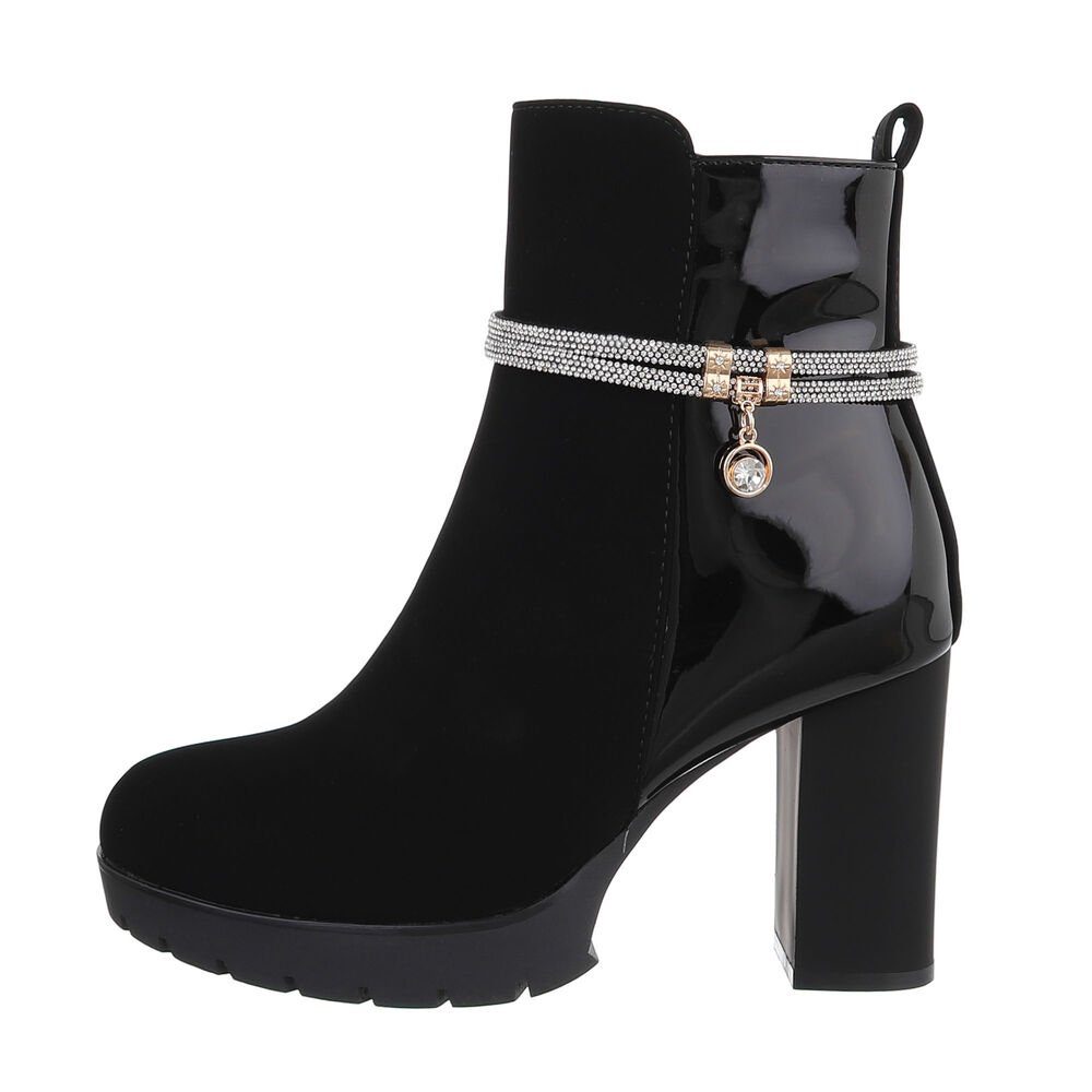 Ital-Design Damen Elegant High-Heel-Stiefelette Blockabsatz High-Heel Stiefeletten in Schwarz