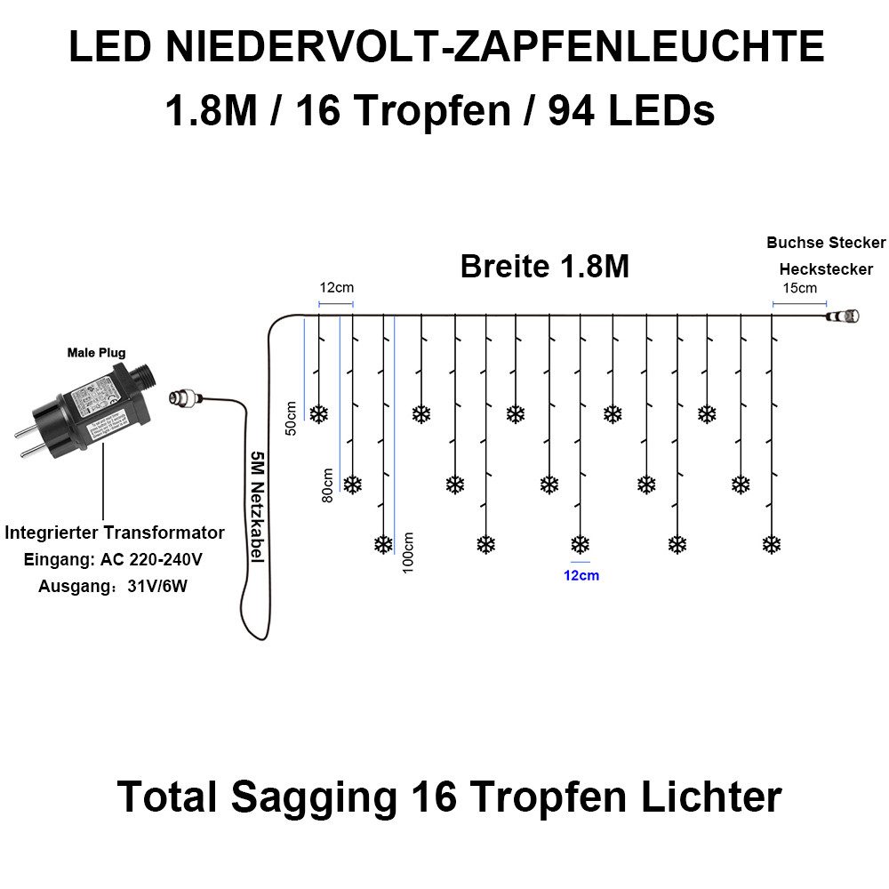 Rosnek LED-Lichterkette LED Lichtervorhang,Schneeflocke Märchen String günstig online kaufen