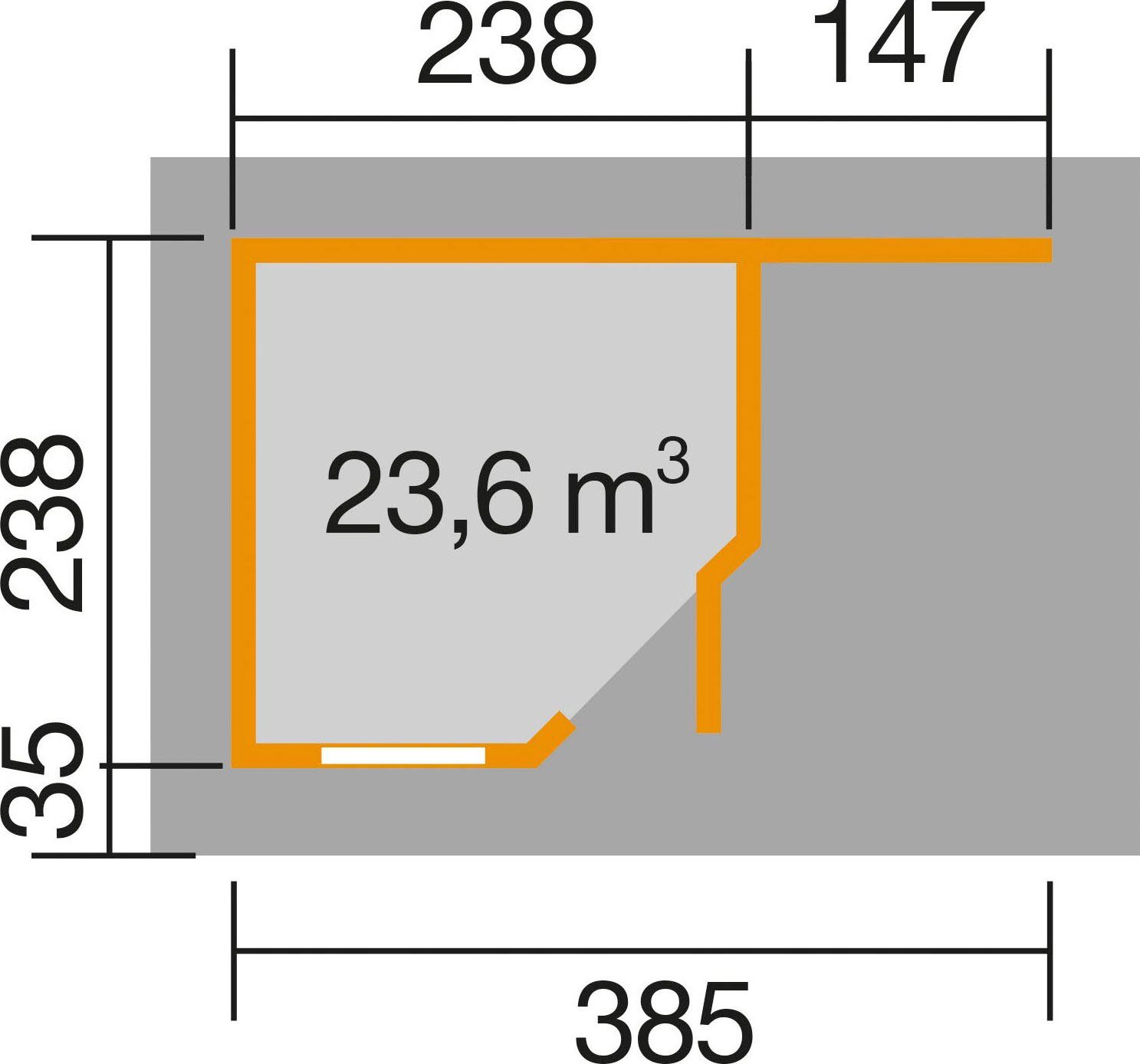 weka Gartenhaus Designhaus 213 Plus, 436x279 cm, Anbaudach (Set), BxT: mit und Rückwand