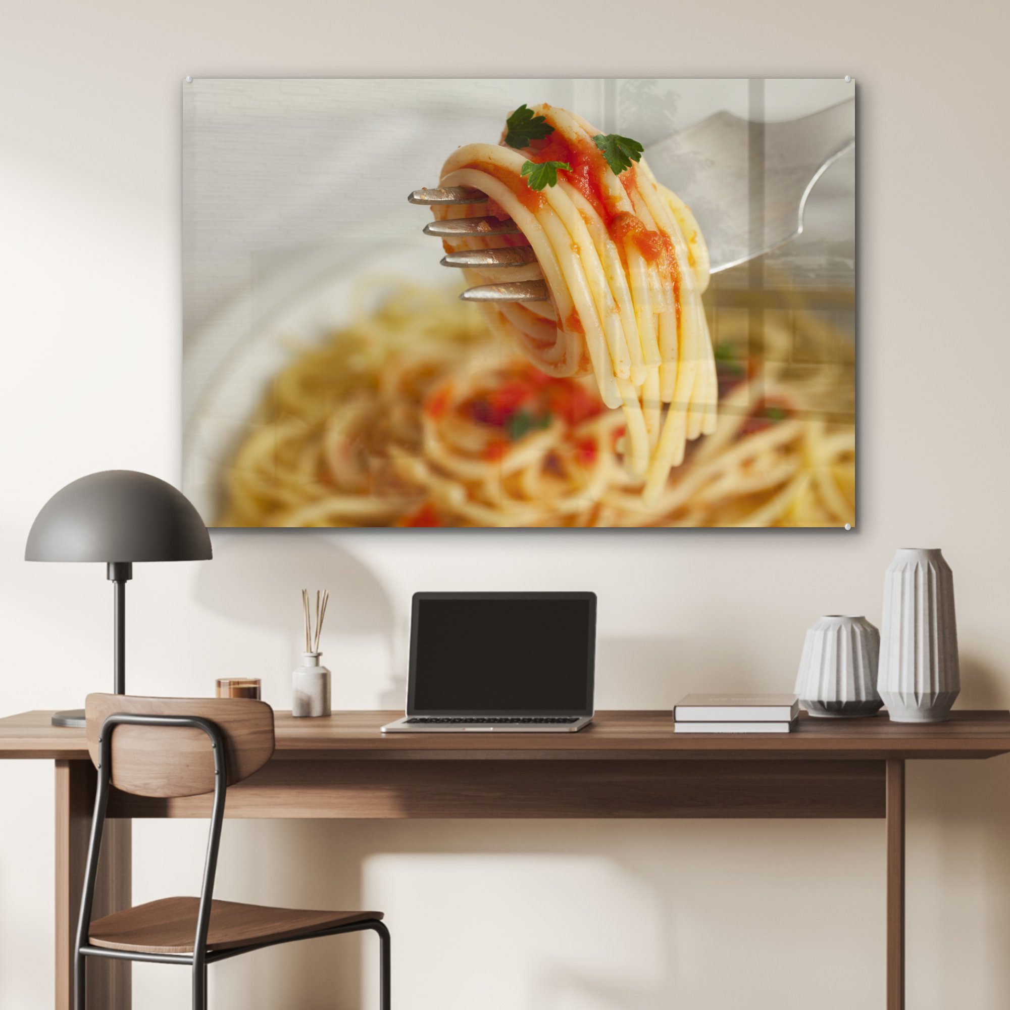 (1 Acrylglasbild & St), eine Gabel, Wohnzimmer MuchoWow Acrylglasbilder um Schlafzimmer Spaghetti