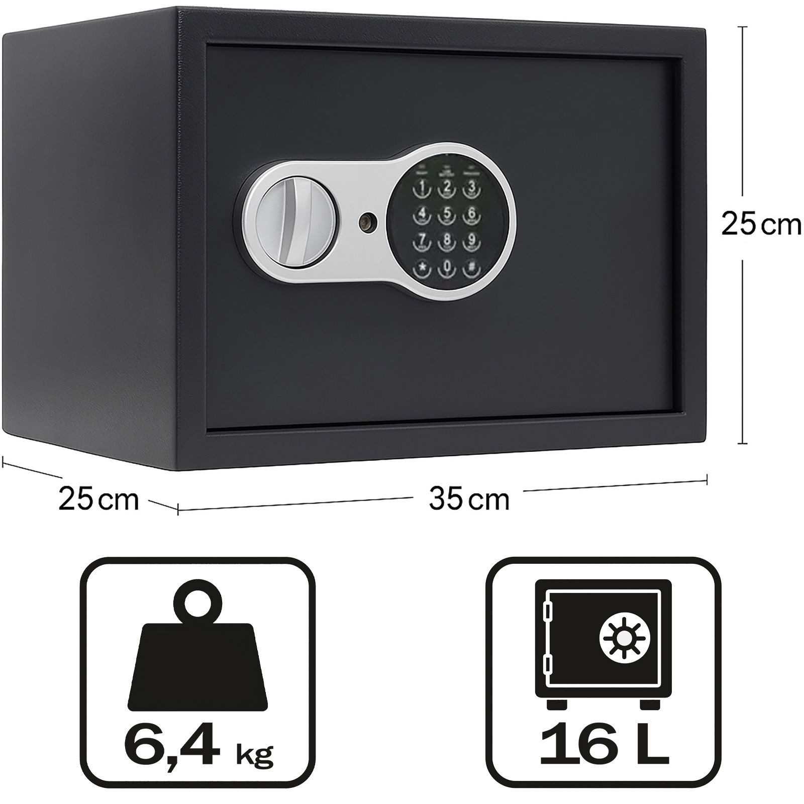 BURI Wandtresor LED Tresor 16L Elektronischer Wandtresor Zahlenschloss 25x35cm