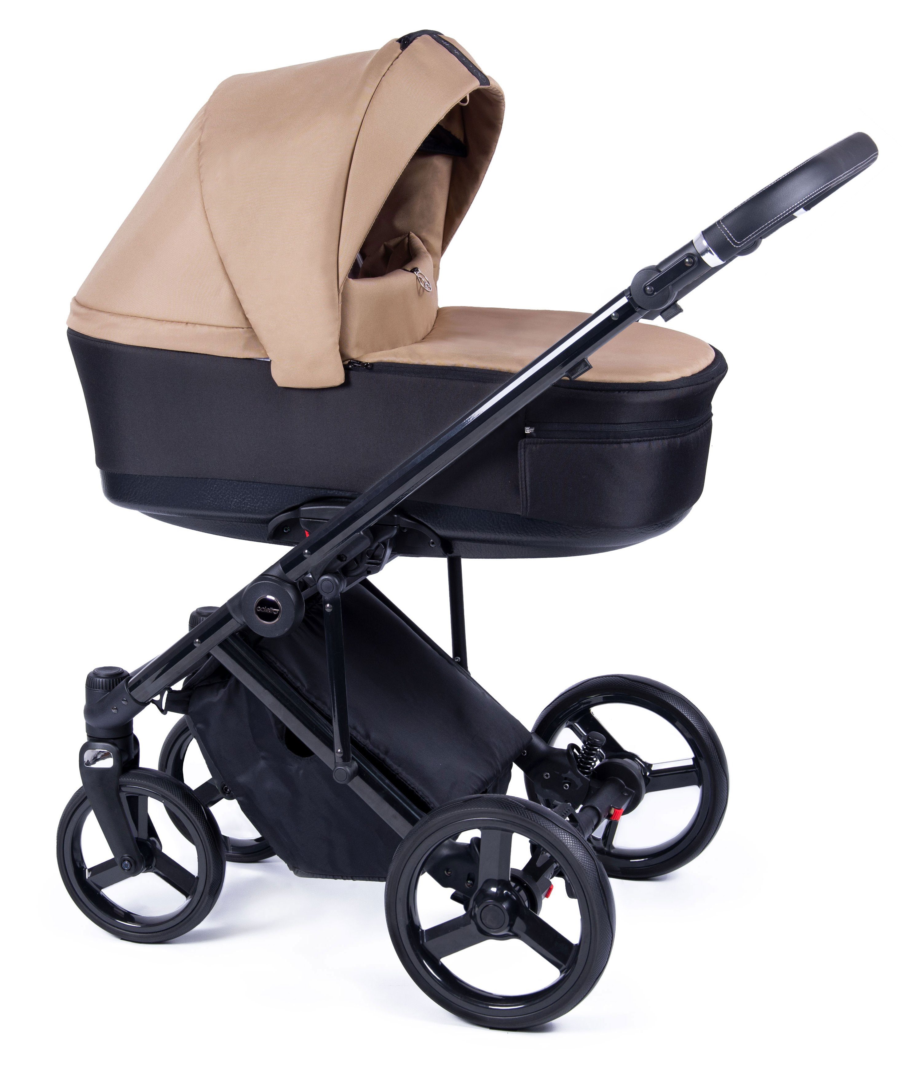 babies-on-wheels Kombi-Kinderwagen 3 in - - Fado = schwarz in 1 15 Designs Gestell Braun Kinderwagen-Set Teile 24