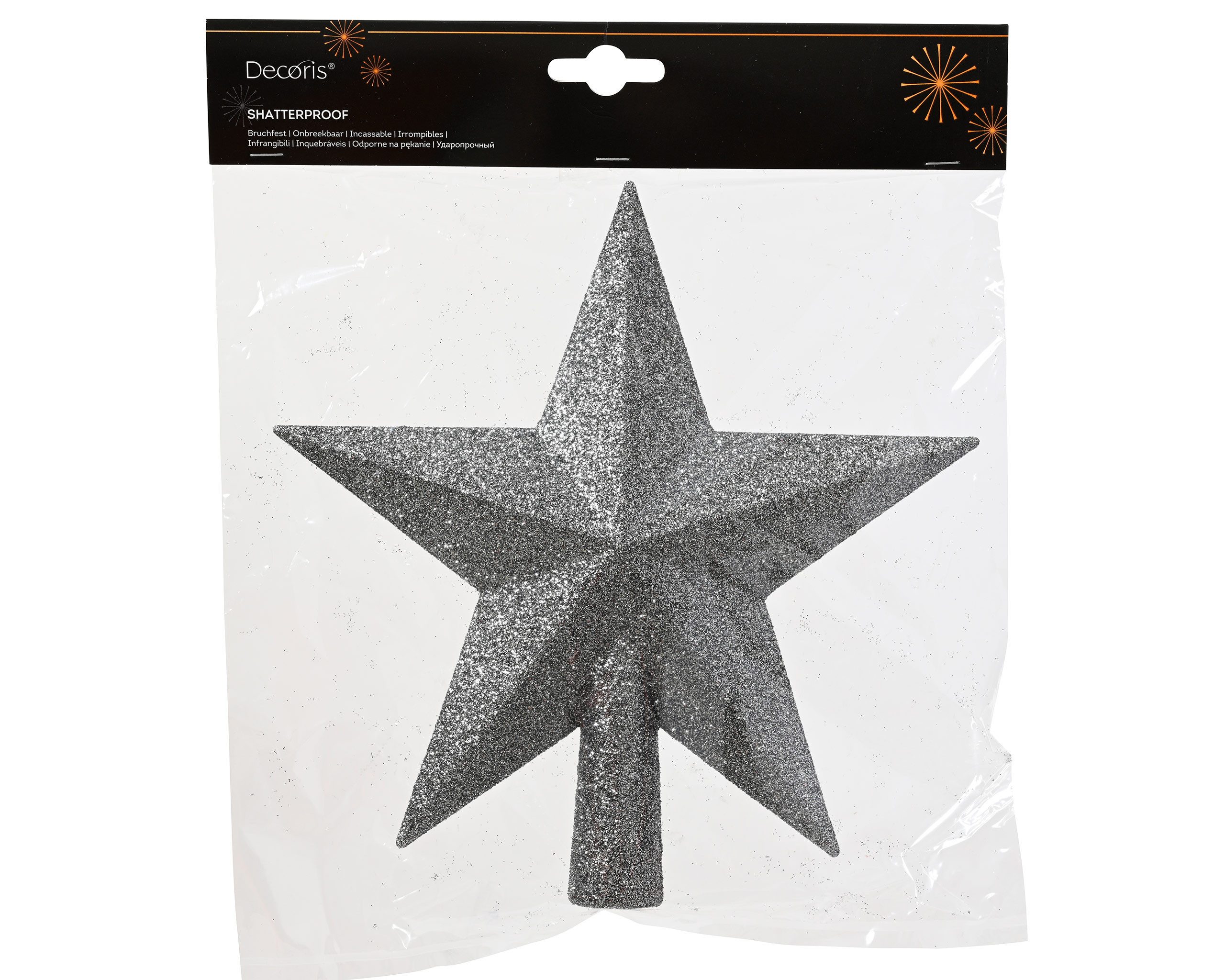 Kaemingk Christbaumspitze, Christbaumspitze Stern mit Glitzer 19cm Kunststoff - Zart Grau