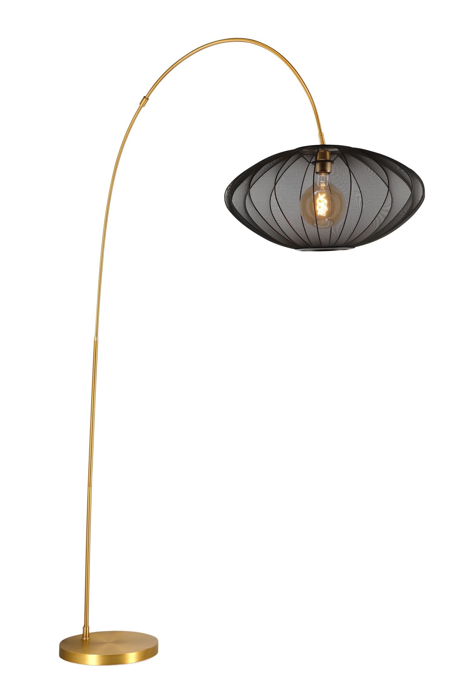 Licht-Erlebnisse Stehlampe BELOQ, ohne Leuchtmittel, Bogenlampe Metall E27 192 cm hoch in Messing Schwarz Modern