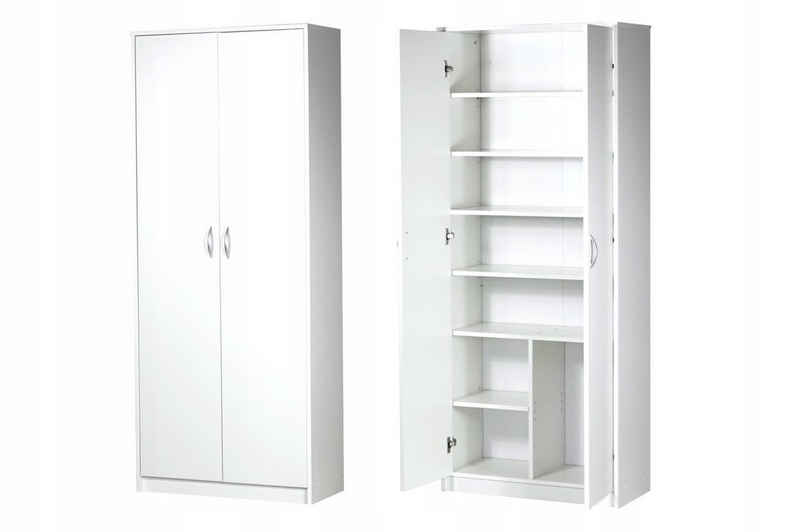 Home Collective Mehrzweckschrank Haushaltsschrank Besenschrank weiß 74cm Breite 180cm Höhe mit sechs Einlegeböden und Extra-Fach, Aktenschrank Haushaltsschrank