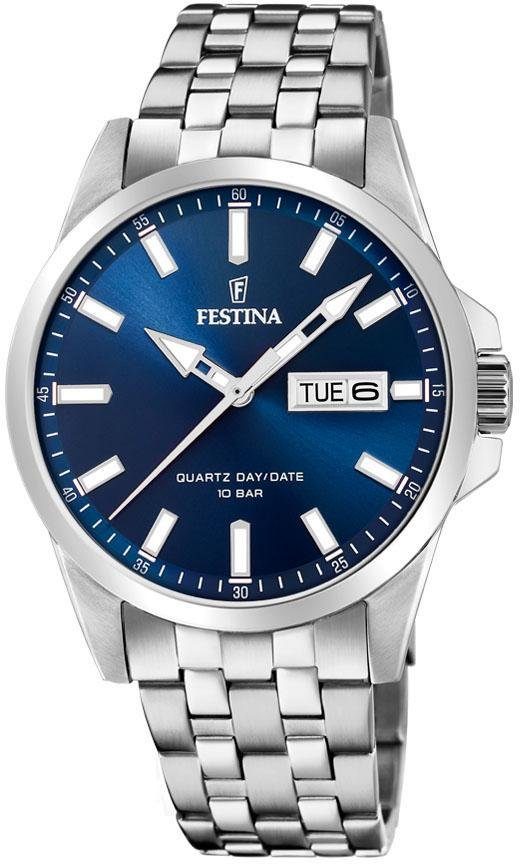 Festina Quarzuhr F20357/3, Armbanduhr, Herrenuhr, Damenuhr, Edelstahlarmband, bis 10 bar wasserd.