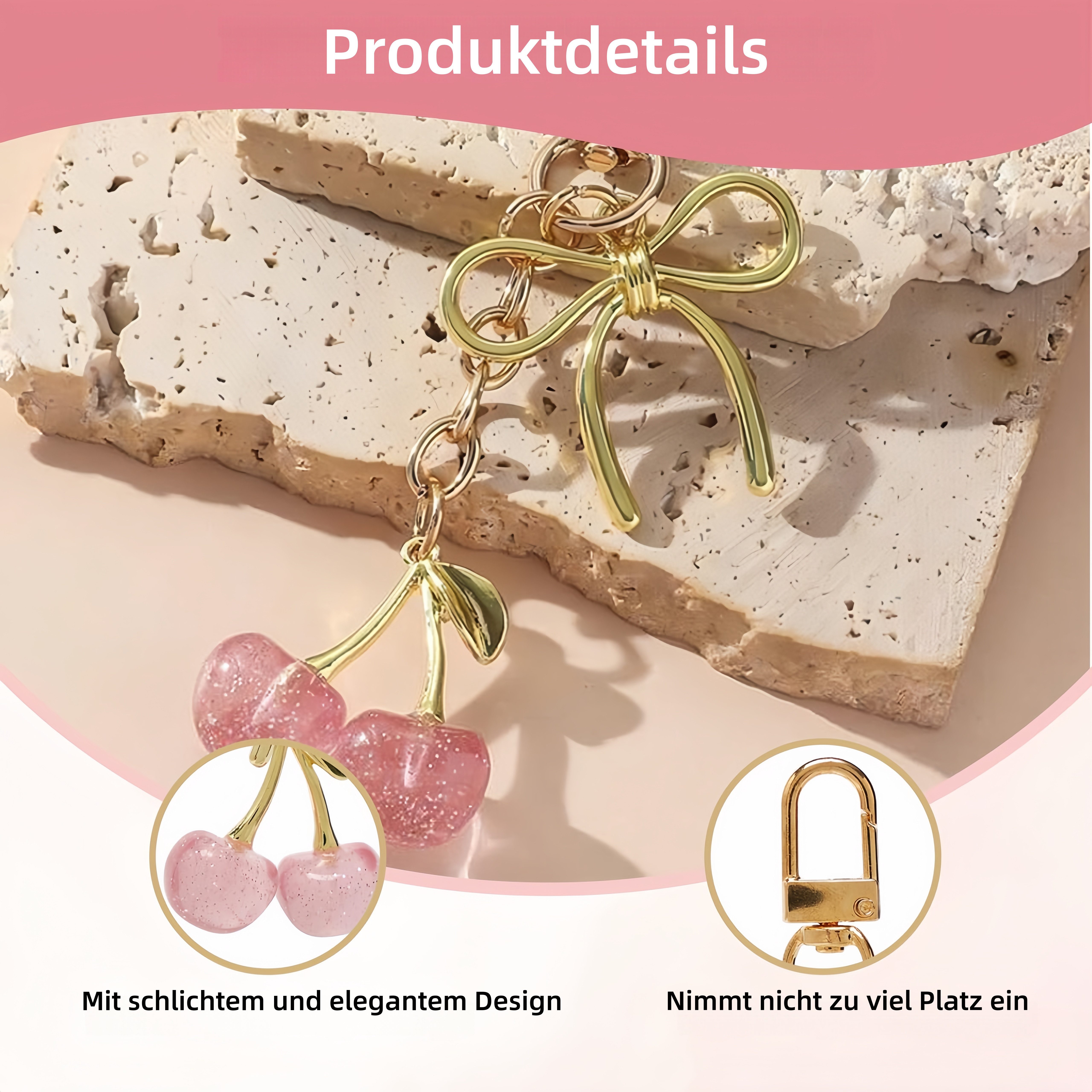 FOUORTUNATE-BEE Schlüsselanhänger Kirsch-Schlüsselanhänger mit Schleife – Süßer Taschen- & Autoanhänger, Niedlicher Taschenanhänger als Geschenk zu Muttertag & Geburtstag