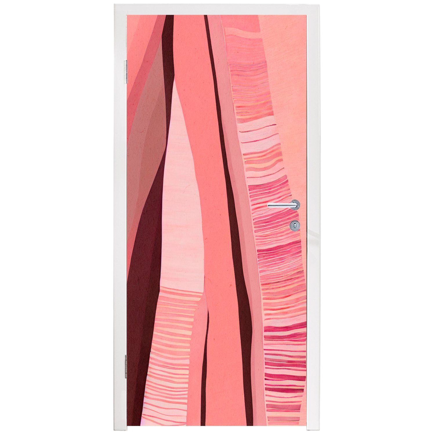 MuchoWow Türtapete bedruckt, Formen - Abstrakt 75x205 für Matt, (1 cm St), Tür, Fototapete - Rosa Pastell, - Türaufkleber