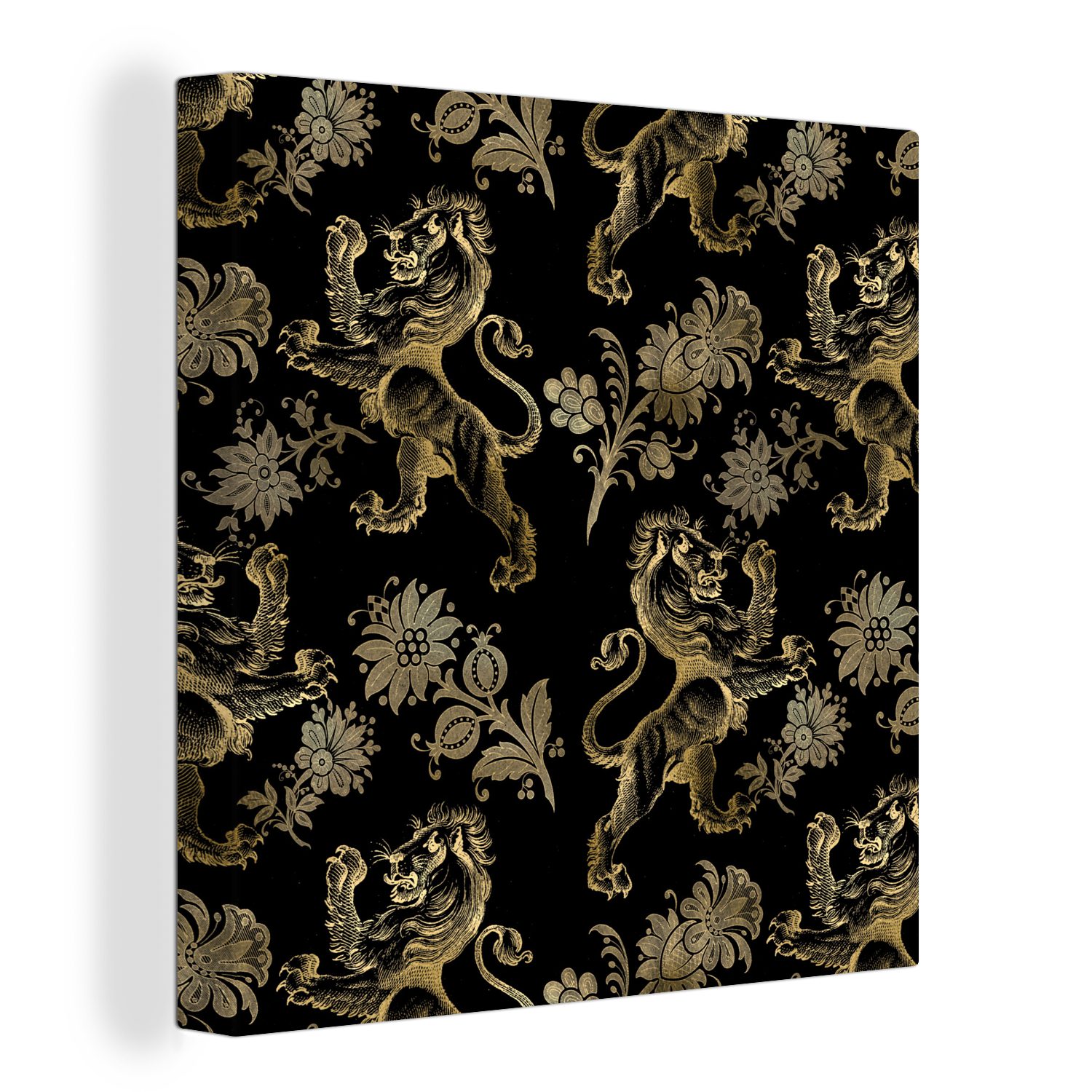 OneMillionCanvasses® Leinwandbild Muster - Drache - Gold, (1 St), Leinwand Bilder für Wohnzimmer Schlafzimmer
