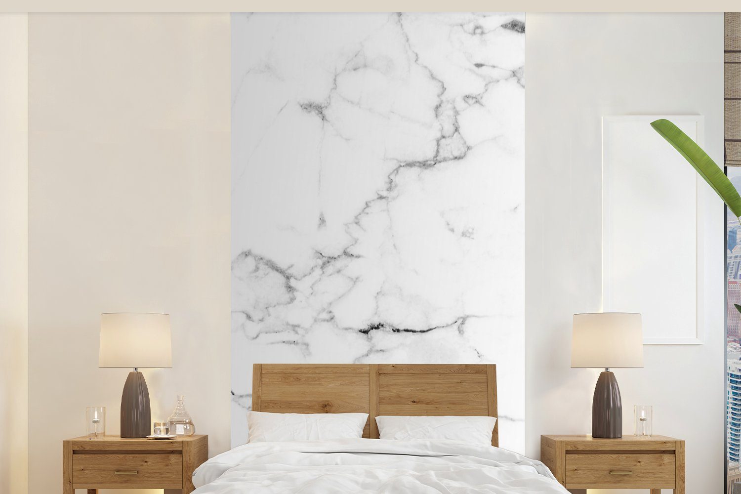 MuchoWow Fototapete Marmor - Weiß - Grau - Luxus - Marmoroptik - Strukturiert, Matt, bedruckt, (2 St), Vliestapete für Wohnzimmer Schlafzimmer Küche, Fototapete