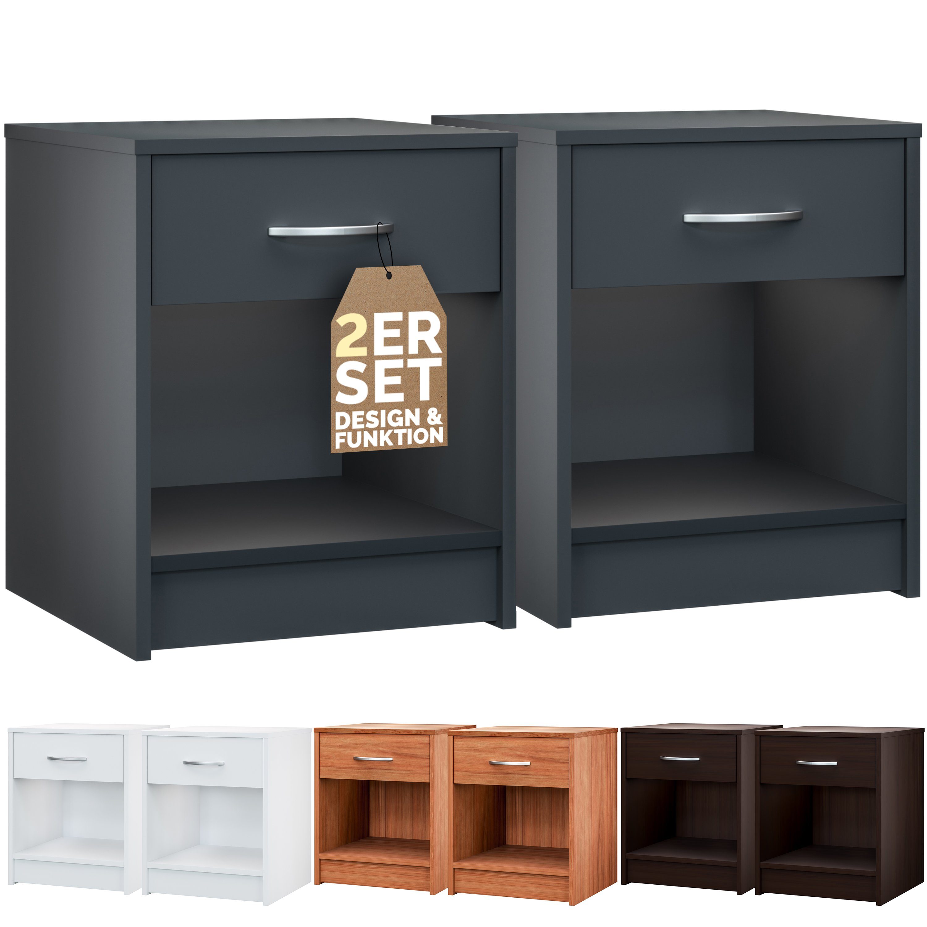 Casaria Nachttisch Hamburg (2-St), Schublade 50x40x35cm günstig online kaufen