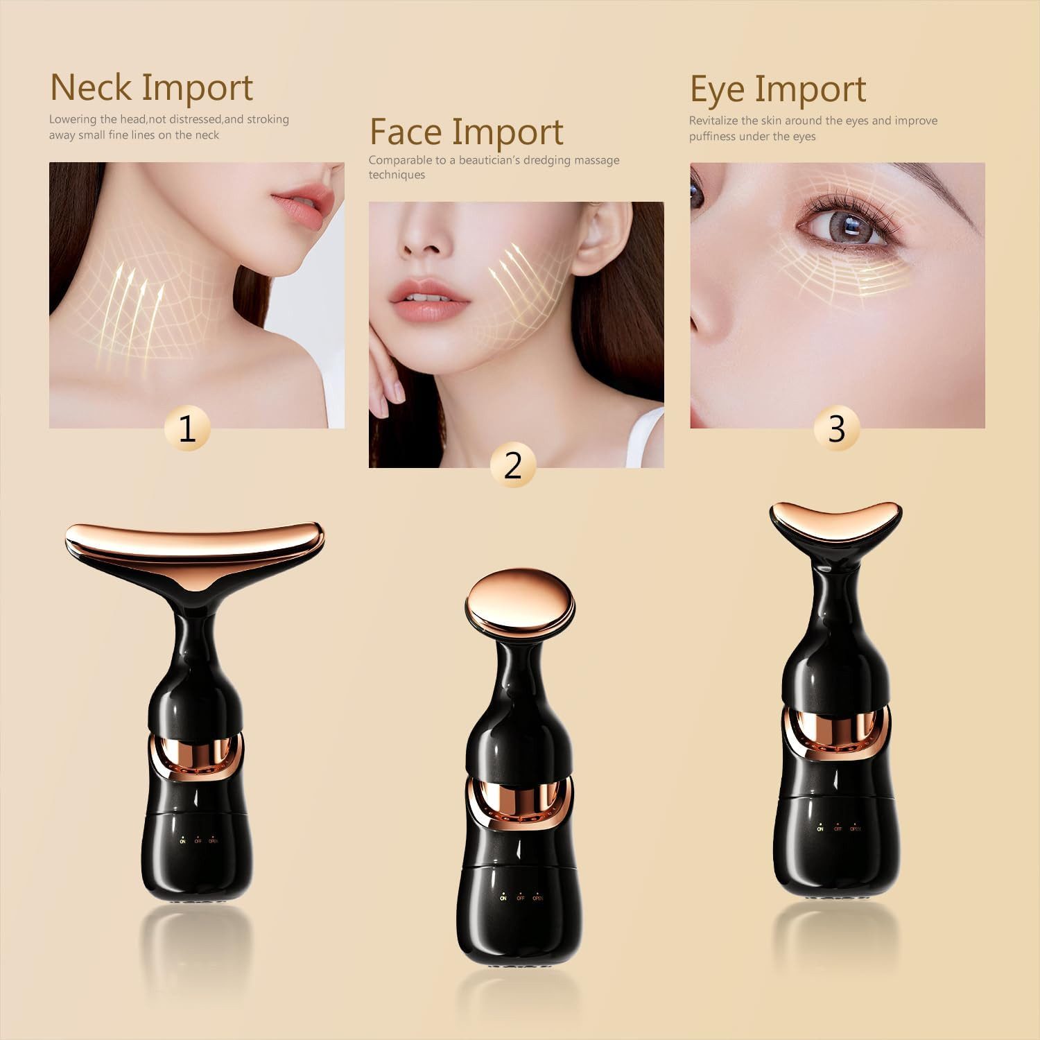 LIANNA Gesichtsmassagegerät Straffendes Falten-Schönheitsgerät für Gesicht/Hals/Augen, Set 1-tlg., Multifunktional verstellbar, ein Gerät für viele Anwendungen, 3-in-1 Vibrationsmassagegerät für Gesicht, glatte & straffe Hautpflege