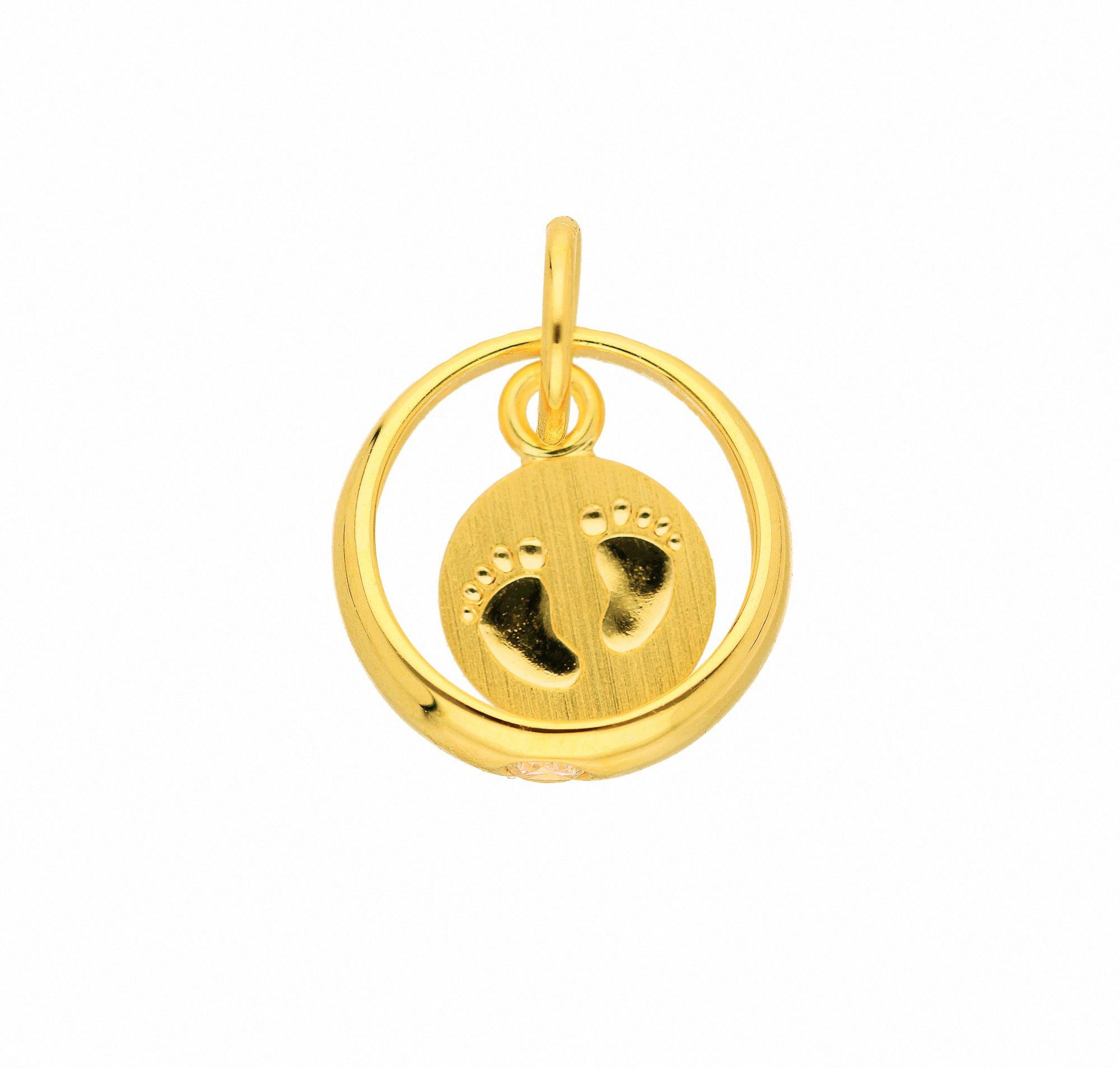 Kettenanhänger Anhänger Babyfüße 333 Gold (8K) mit Zirkonia
