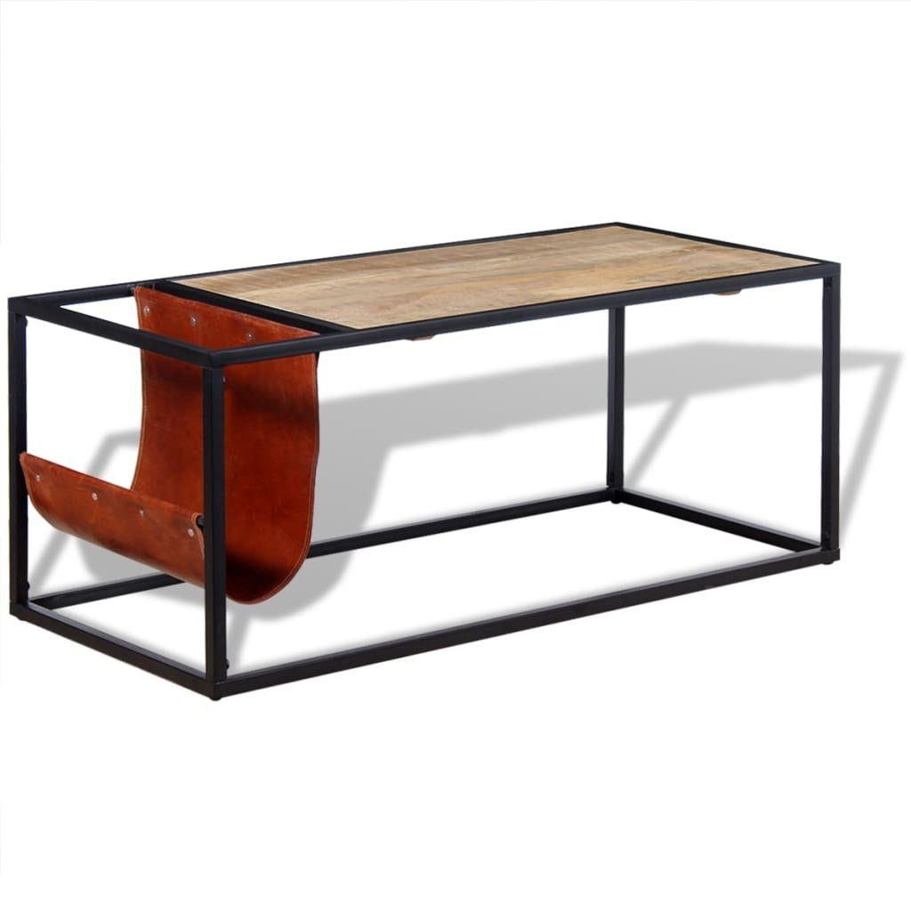 vidaXL Couchtisch Couchtisch mit Zeitschriftenhalter aus Echtleder 110x50x45 cm (1-St)