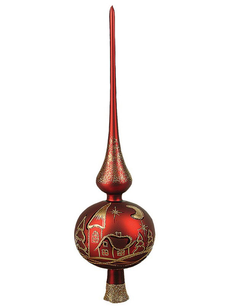 IMPULS Christbaumspitze, Christbaumspitze Glas mit Winterlandschaft Motiv 35cm dunkelrot
