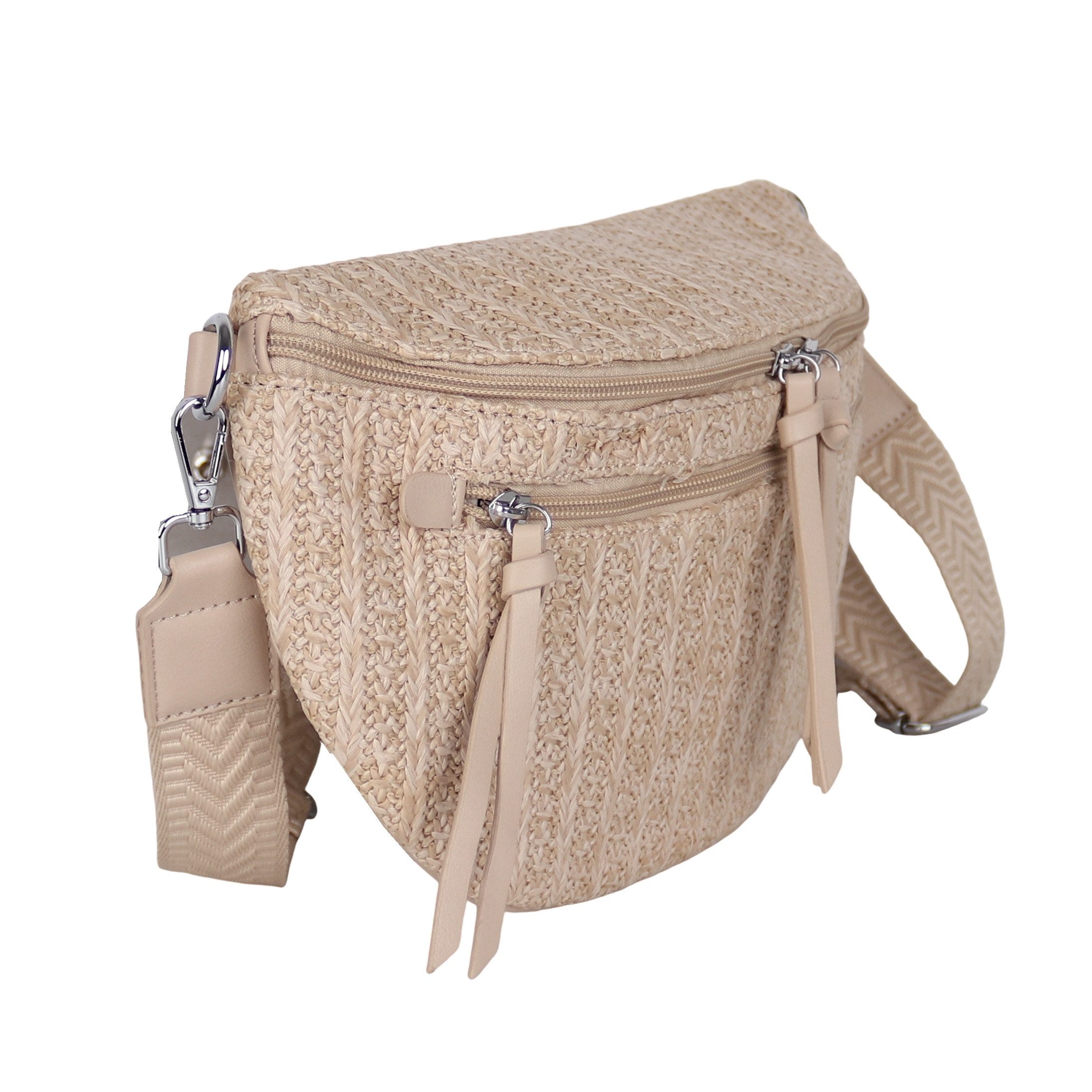 MIRROSI Bauchtasche Damen Taschen, Umhängetasche, aus Stroh ca.34x21x7cm (Brusttasche, Schultertasche für jeden Anlass), Crossbody Bag, Bohemian gemusterten & verstellbaren Schulterriemen