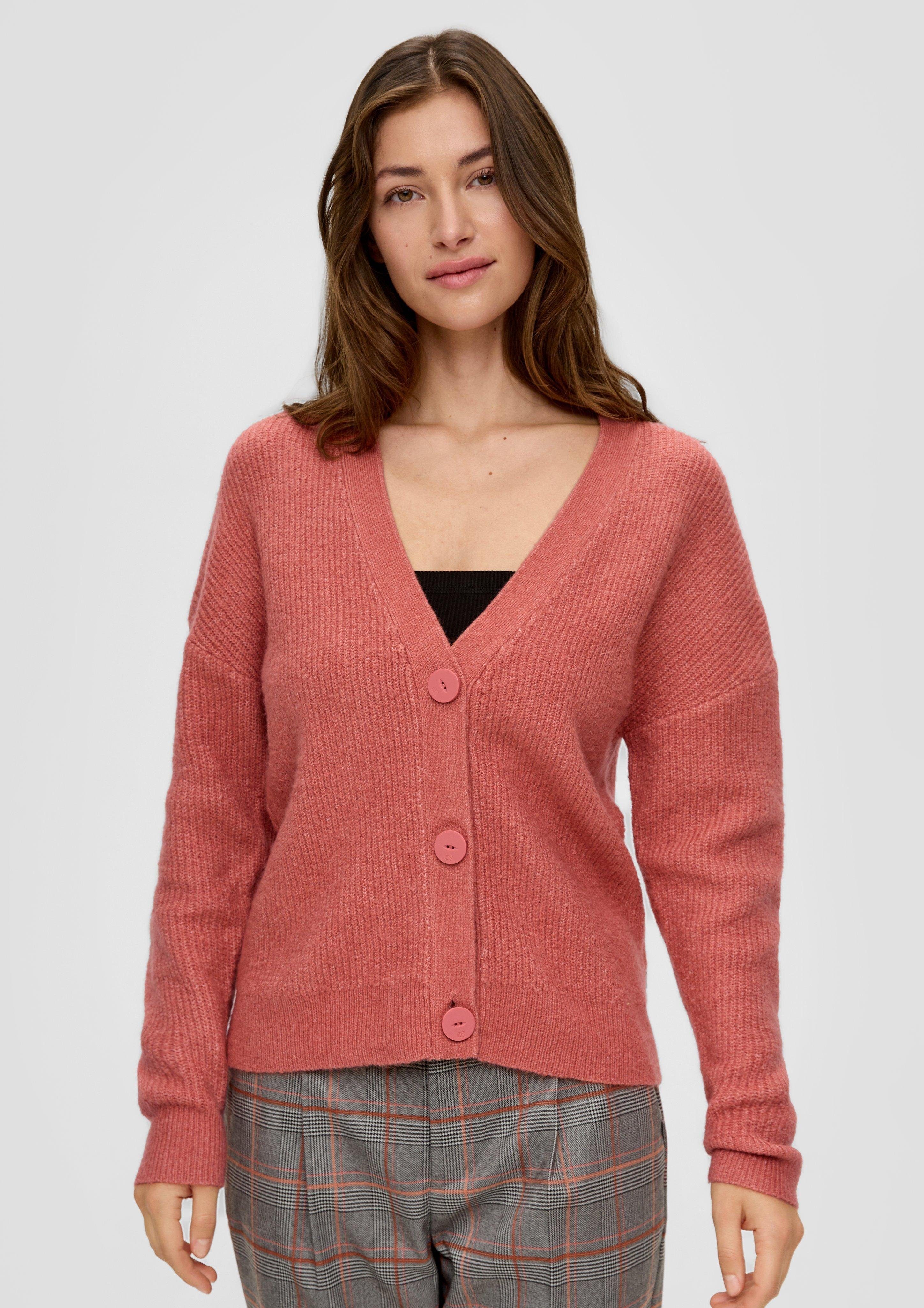 QS Funktionsjacke Cardigan aus Rippstrick Logo papaya