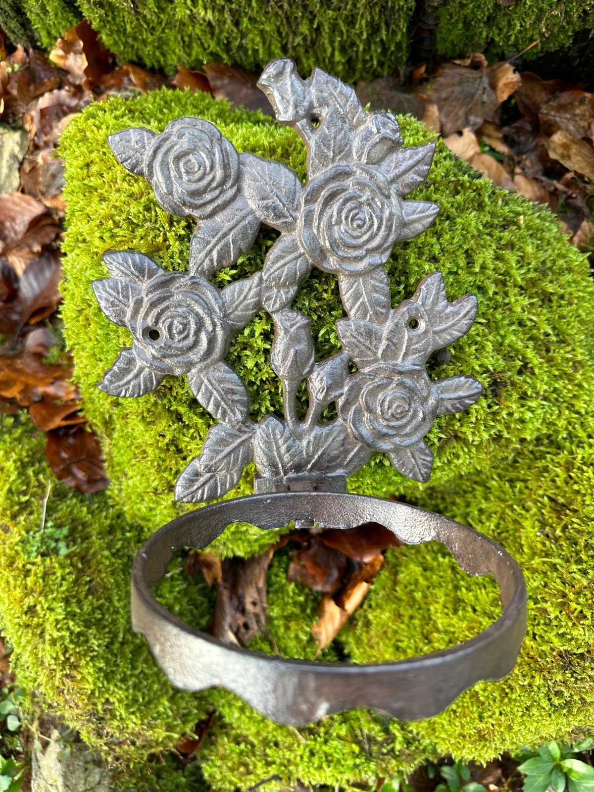 Antikas Gartenpflege-Set Blumentopfhalter Rosenranken, Gusseisen, antikbraun, H 19,5 × B 17 ×