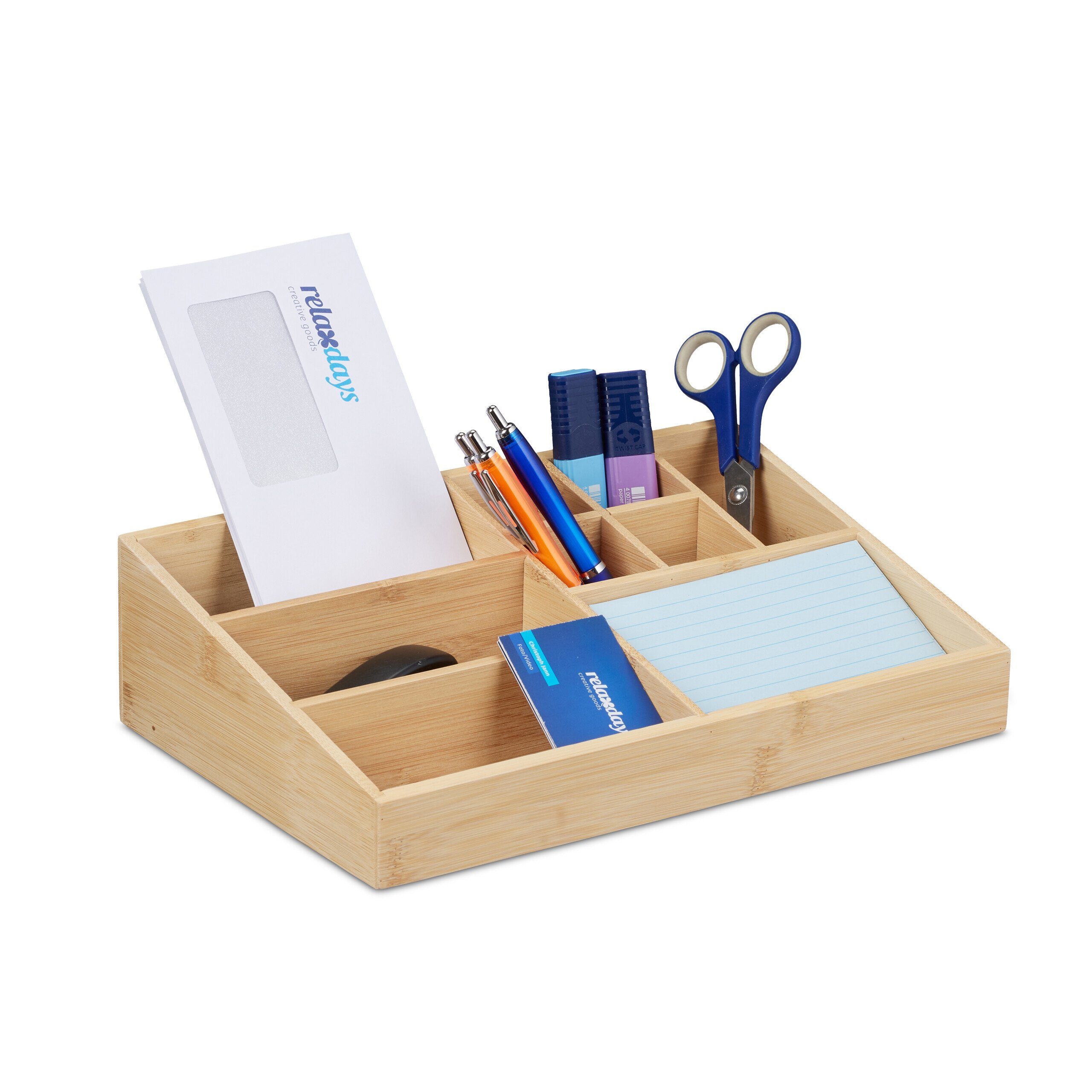 relaxdays Organizer Bambus Schreibtisch Organizer 9 Fächer