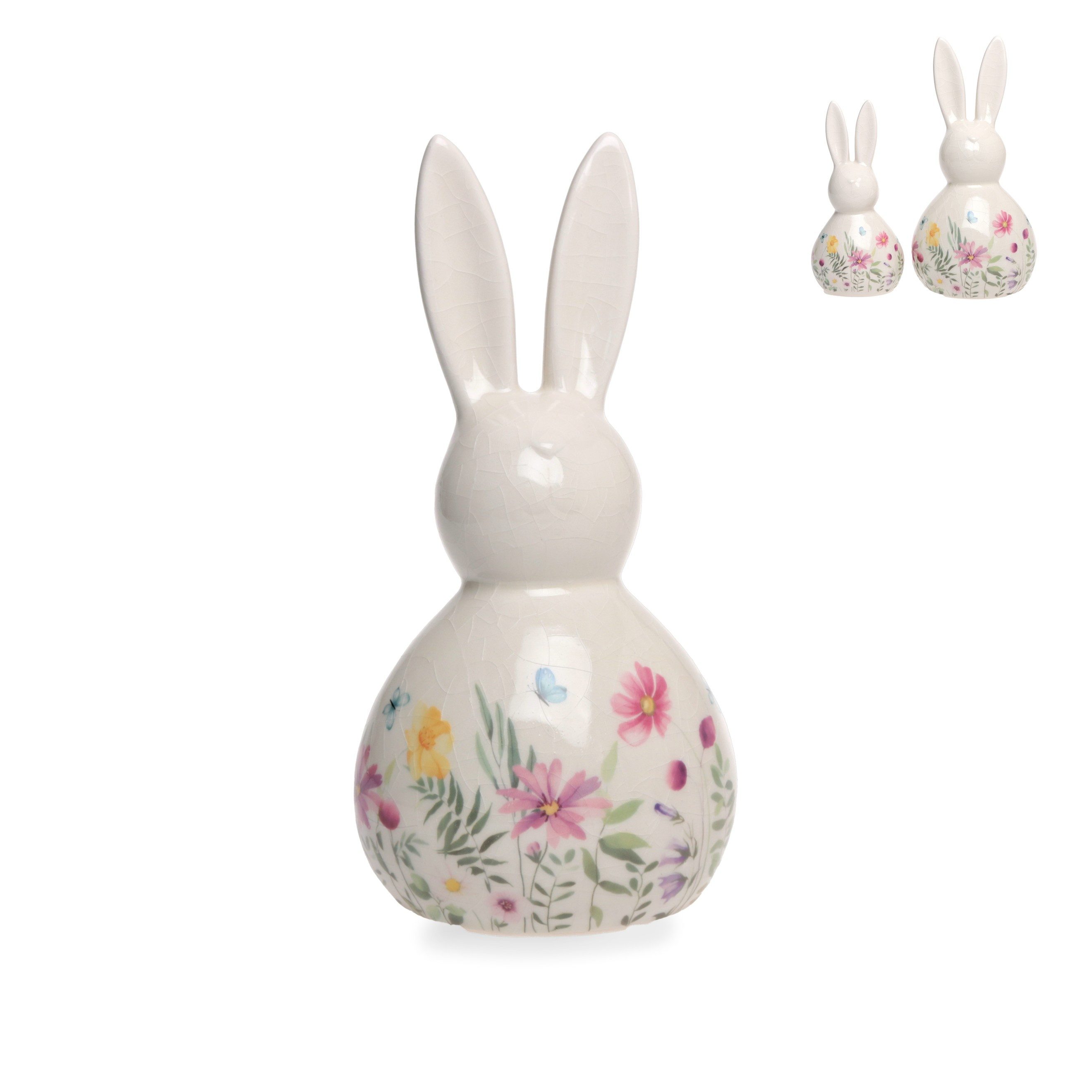 Osterhase Hase Ostern Figur weiß-bunt Blumenmuster Keramik H17cm + H23cm