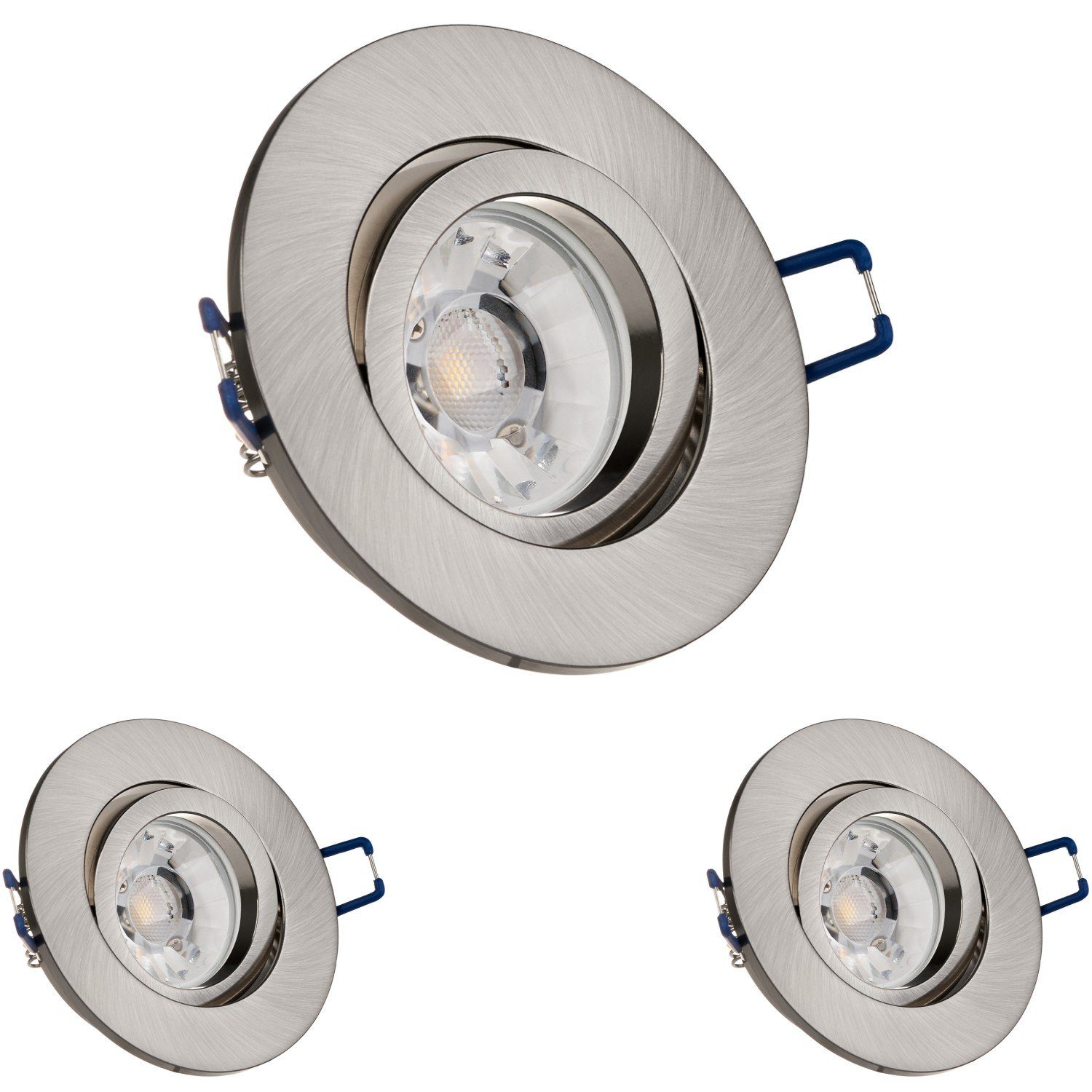 GU1 3er Silber LED Einbaustrahler LED mit LEDANDO die gebürstet Set Einbaustrahler Spanndecke für