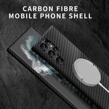 Wigento Handyhülle Für Samsung Galaxy S24 Ultra MagSafe Ultra dünn Carbon Textur Hülle