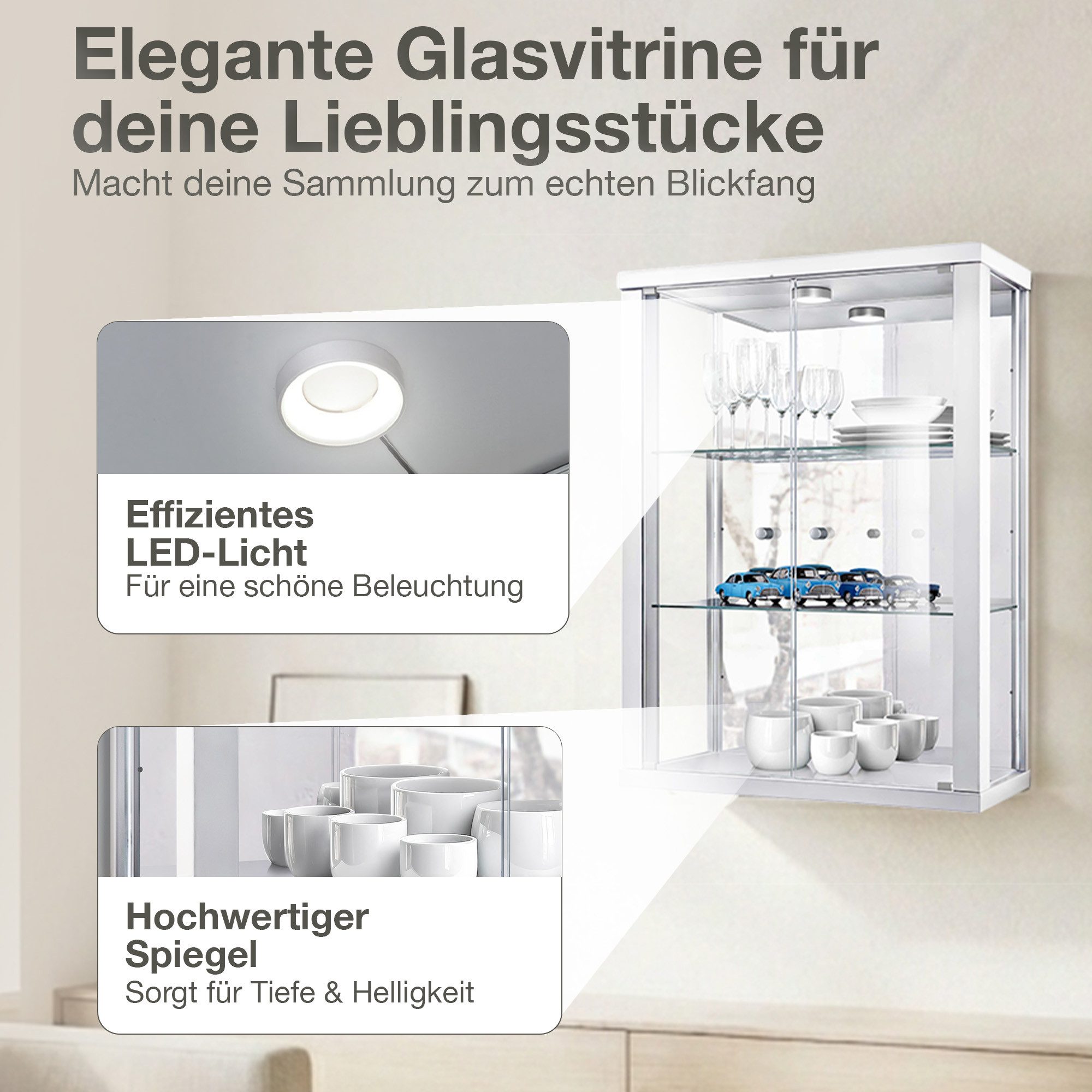 K-Möbel Hängevitrine C1013 (Glasvitrine (80x60x25 cm) mit 2 Glastüren) – Bild 5 von 5