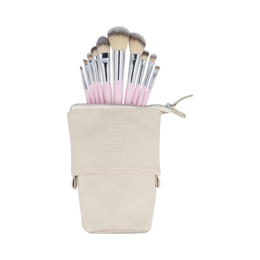 ILU Augenbrauenpinsel il? basic Set mit 10 Make-up-Pinseln + Etui, Pink