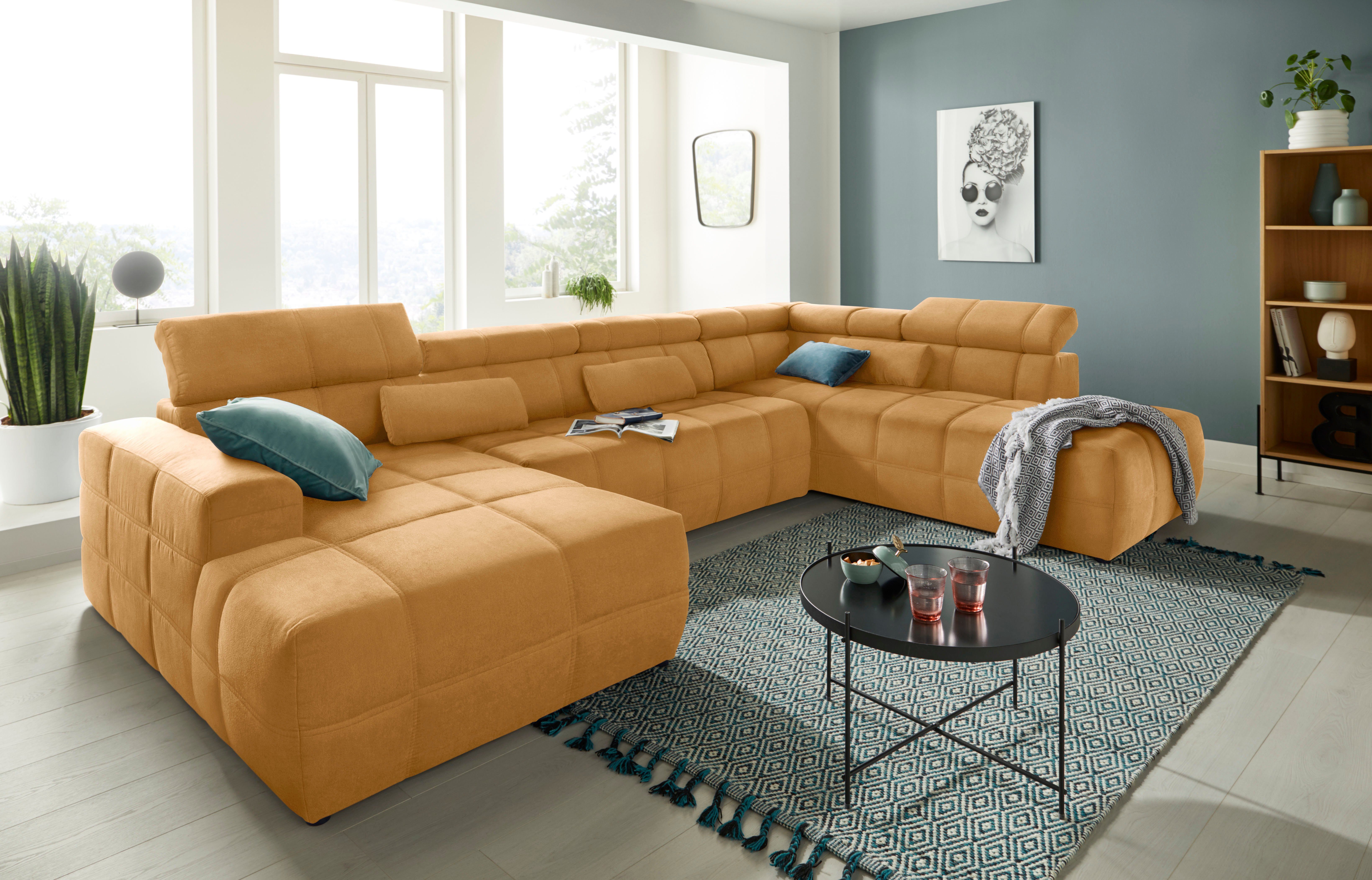 DOMO collection Wohnlandschaft BRANDON whlw. mit Sitztiefenverstellung, whlw. Nierenkissen, mit Kopfteilverstellung, wahlweise Sitztiefenverstellung, U-Form