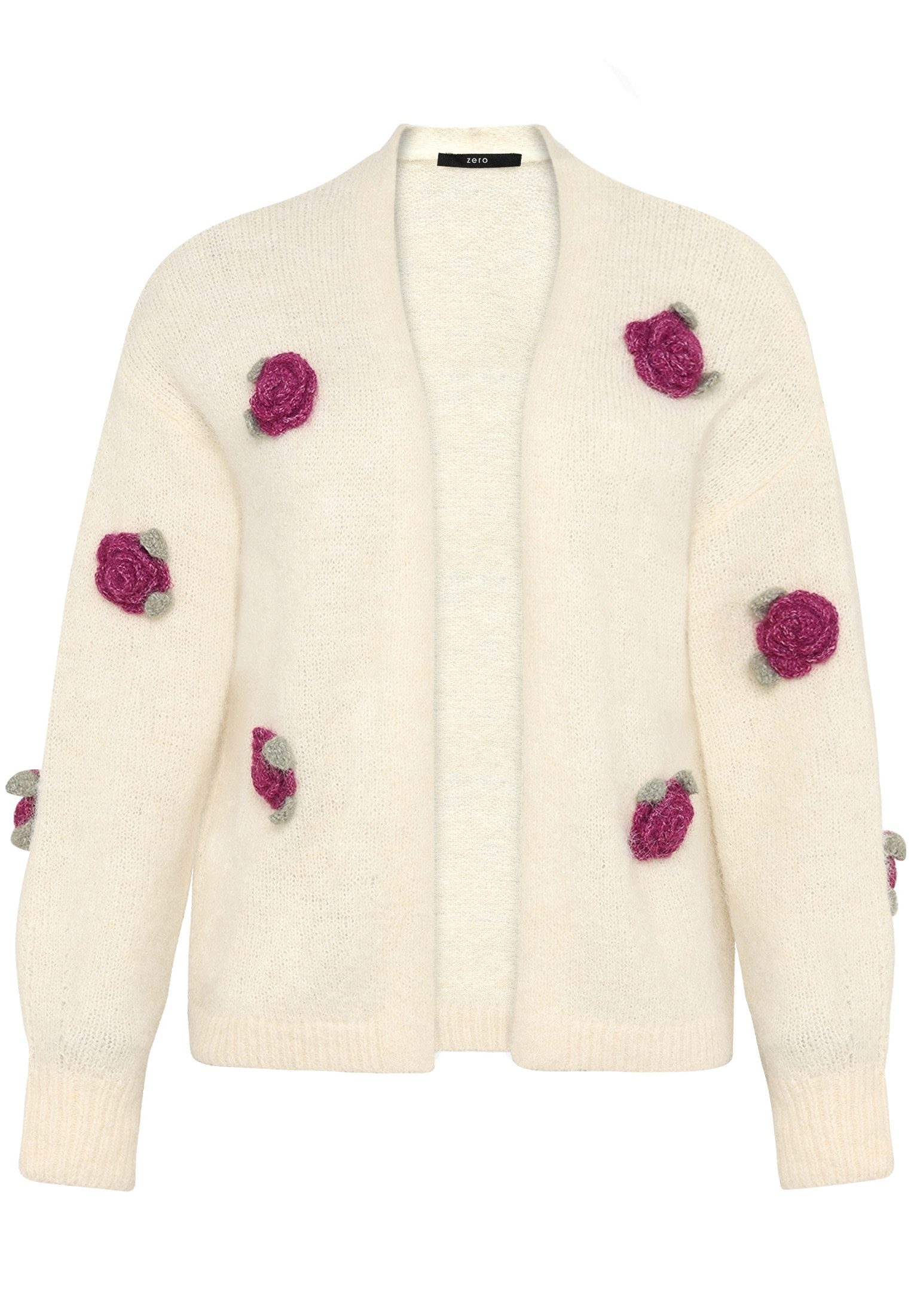 Zero Strickjacke Damen mit bunten 3D Blumen (1-tlg) Knopfleiste