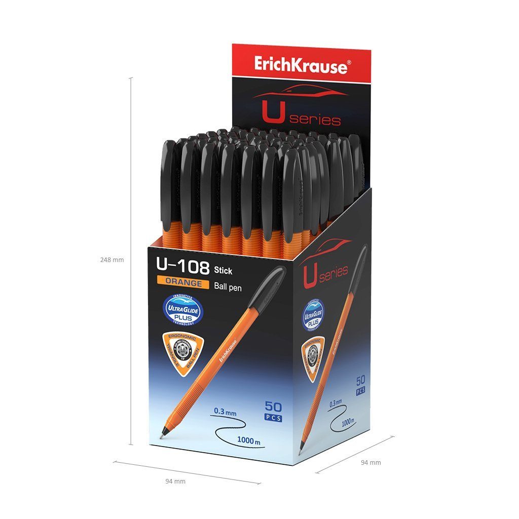 Erich Krause Kugelschreiber, Kugelschreiber U-108 Orange Stick Pack 50er Tinte 1.0 Plastik Schwarz