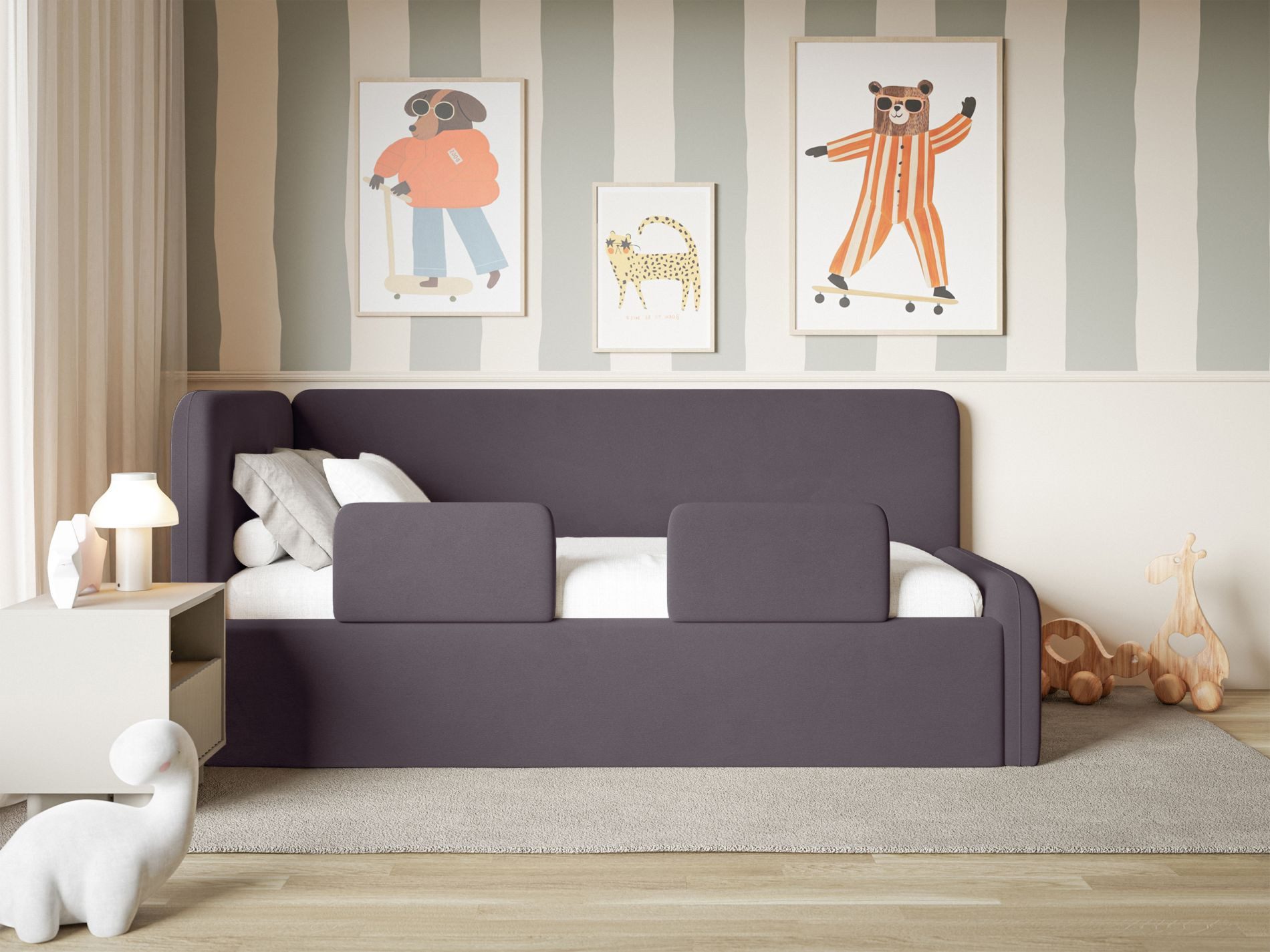 Selsey Kinderbett FANKO, Kinderbett mit Kopfteil, Rausfallschutz, Samt, 90x200 cm