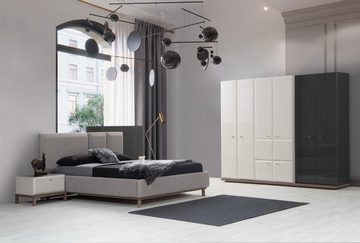JVmoebel Schlafzimmer-Set Grau-Weiße Schlafzimmer Garnitur Doppelbett Nachttische Kleiderschrank, (4-St., 1x Bett+2x Nachttische+1x Kleiderschrank), Made in Europa