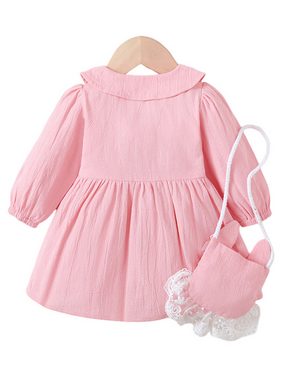 Lapastyle Partykleid Baby Mädchen Kleid in A-Linie mit Laternenärmeln und Puppenkragen (Set, 2-tlg) Langärmliges Partykleid mit süßer Häschen-Umhängetasche