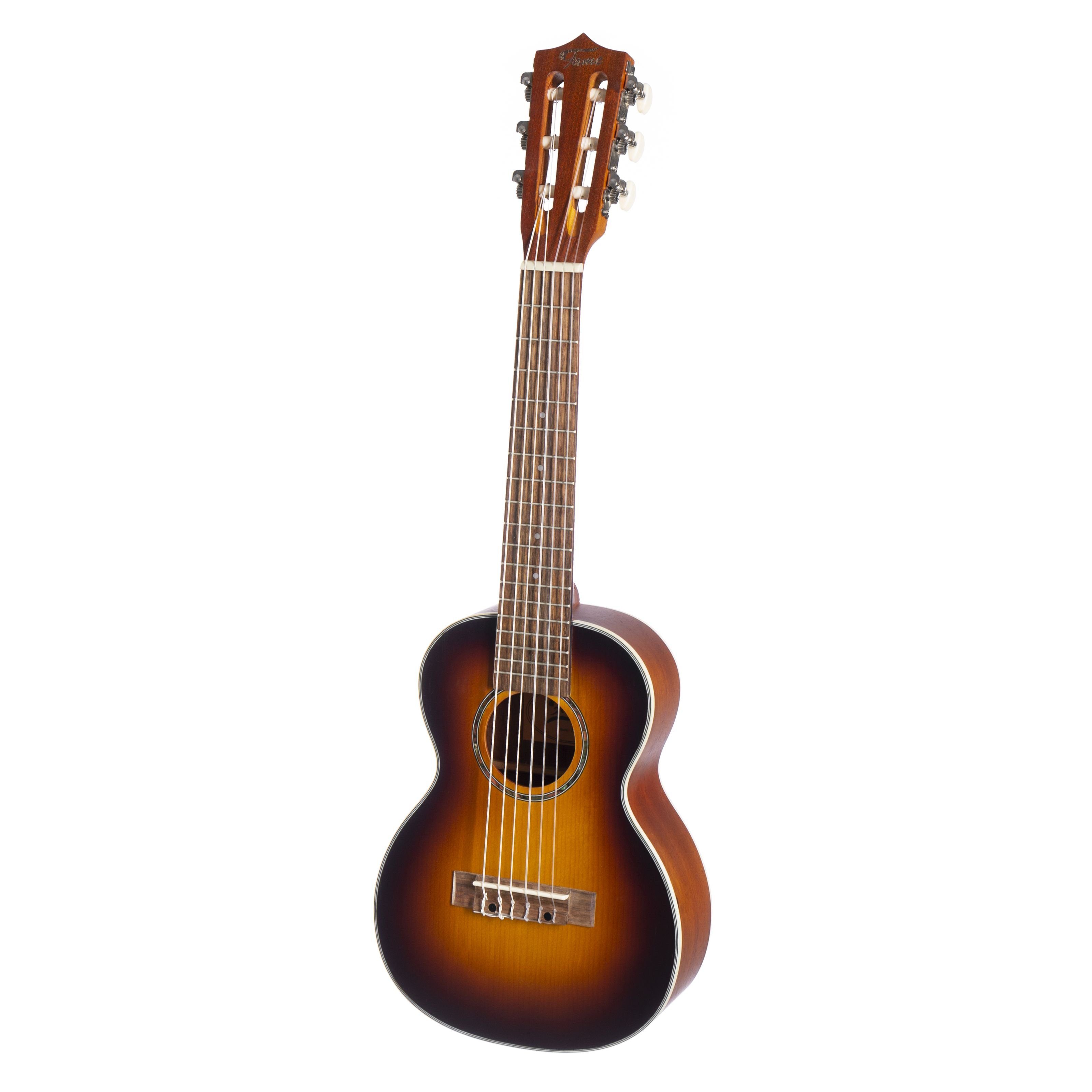 FAME Ukulele, Deluxe Guitarlele Tenor Ukulele Kompakte 6-Saitige Gitarren-Ukulele Fichtendecke Mahagoni Korpus 431mm Mensur Walnuss Griffbrett 18 Bünde Sunburst Finish, Ukulelen, Tenor Ukulelen, Guitarlele Tenor Ukulele, Kompakte Gitarren-Ukulele, Fichtendecke