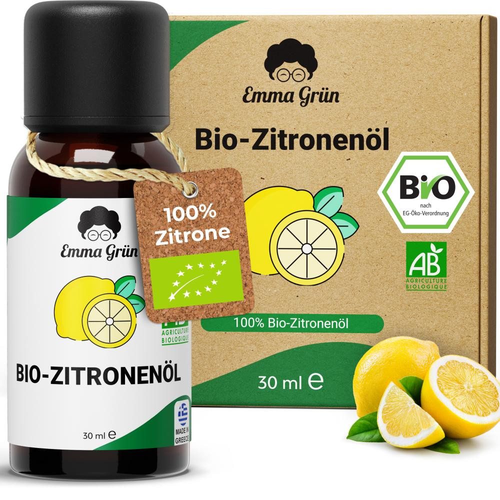 Emma Grün Duftöl Bio Zitronenöl, ätherisch, naturrein & hochdosiert (Set, Je nach Auswahl: 1x, 2x oder 5x Bio Zitronenöl 30 ml), Höchste Bio-Zertifizierung als Lebensmittel, naturrein & ohne Zusätze