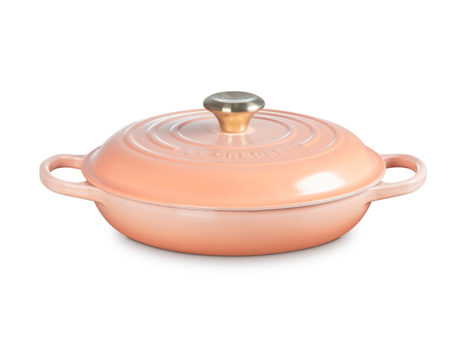 LE CREUSET Kochtopf Gourmet-Profitopf Signature rund mit Goldknopf pêche 26cm, Emailliertes Gusseisen