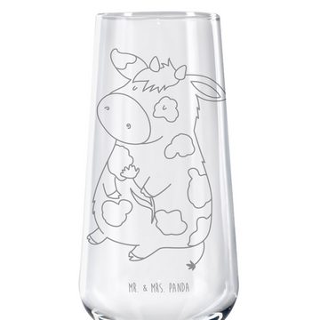 Mr. & Mrs. Panda Sektglas Kuh - Transparent - Geschenk, Landwirtin, Träume, Milchkuh, Sektglas, Premium Glas, Stilvolle Gravur