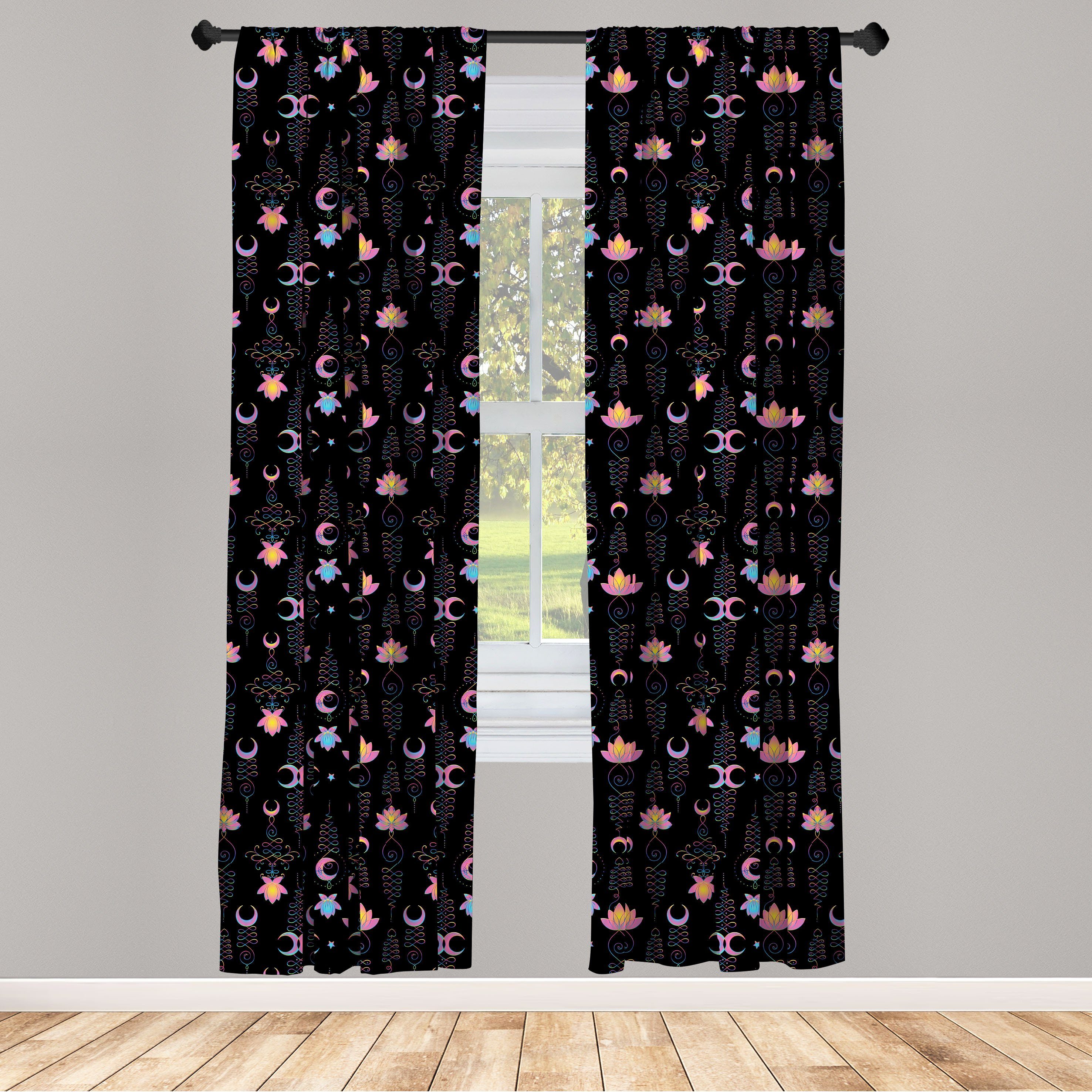 Gardine Vorhang für Wohnzimmer Schlafzimmer Dekor, Abakuhaus, Microfaser, Lotus Abstrakte Blumen und Crescent